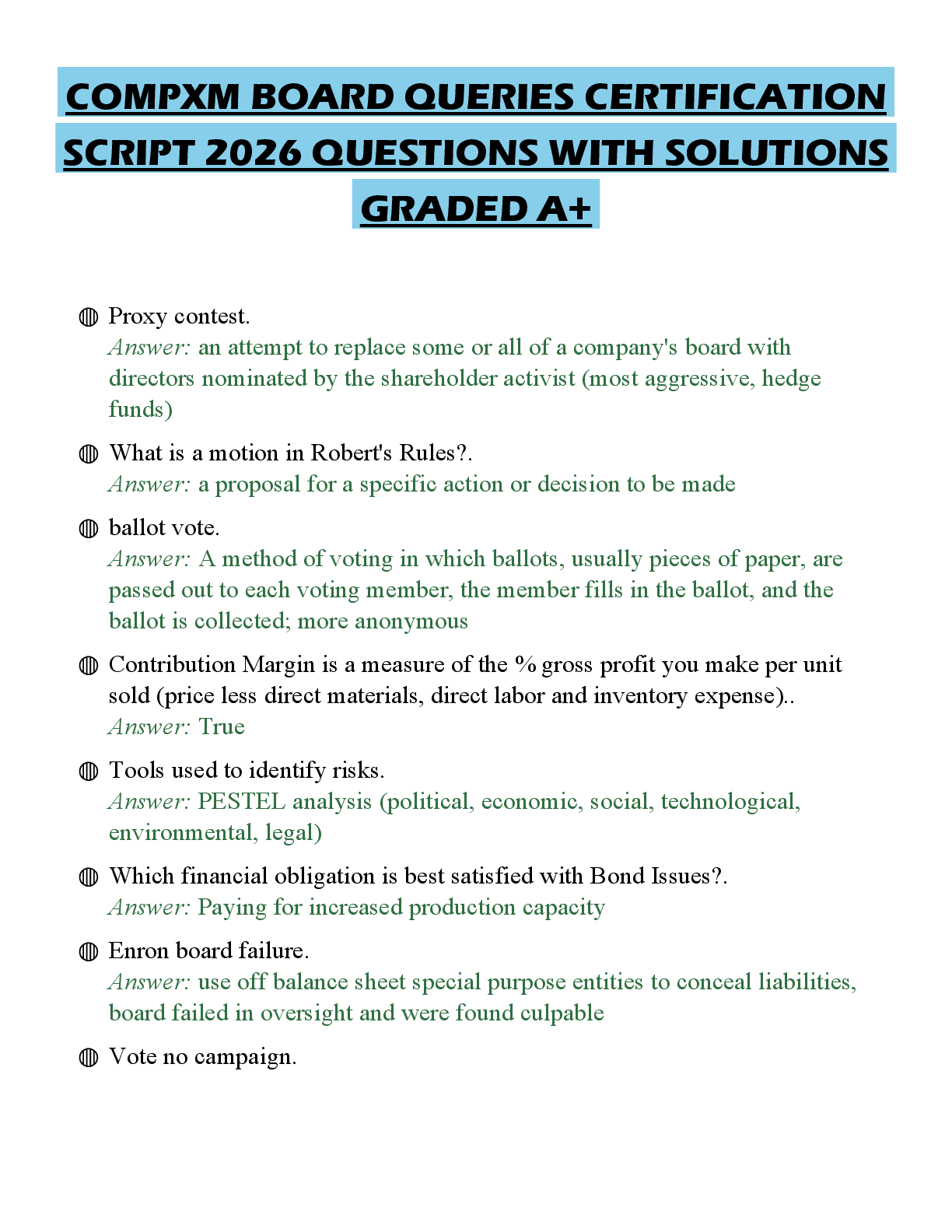 Recommended document preview for COMPXM BOARD QUERIES CERTIFICATION SCRIPT 2026 QUESTIONS WITH SOLUTIONS GRADED A+