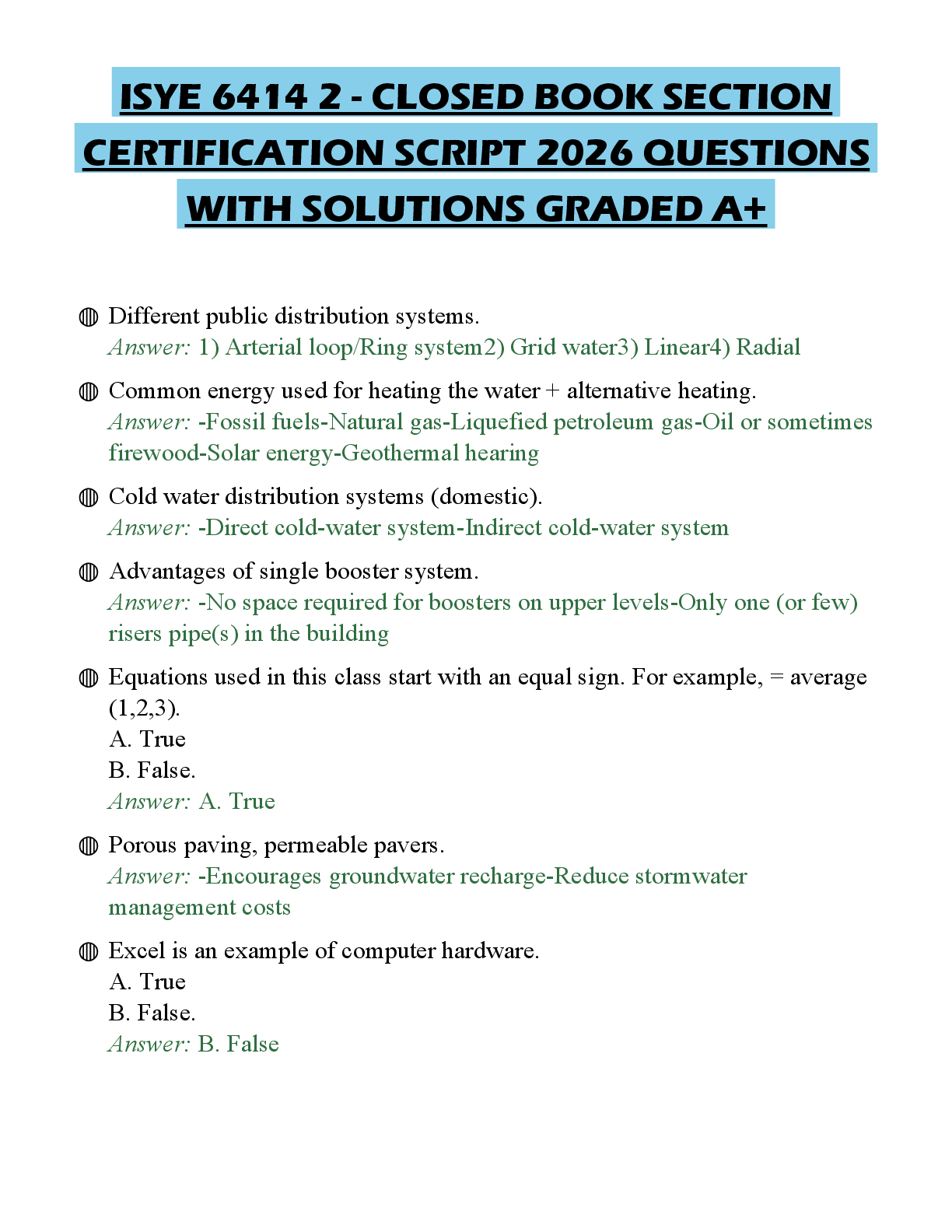 Recommended document preview for ISYE 6414 2 - CLOSED BOOK SECTION CERTIFICATION SCRIPT 2026 QUESTIONS WITH SOLUTIONS GRADED A+