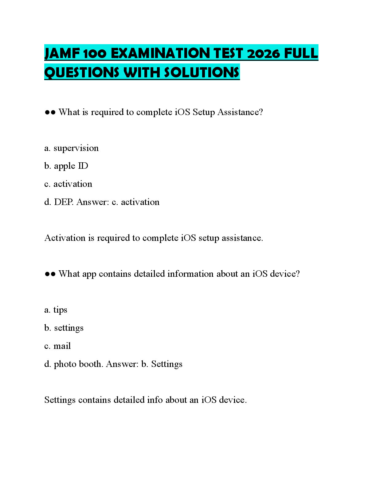 Recommended document preview for JAMF 100 FINAL STUDY SCRIPT 2026 COMPLETE QUESTIONS AND SOLUTIONS