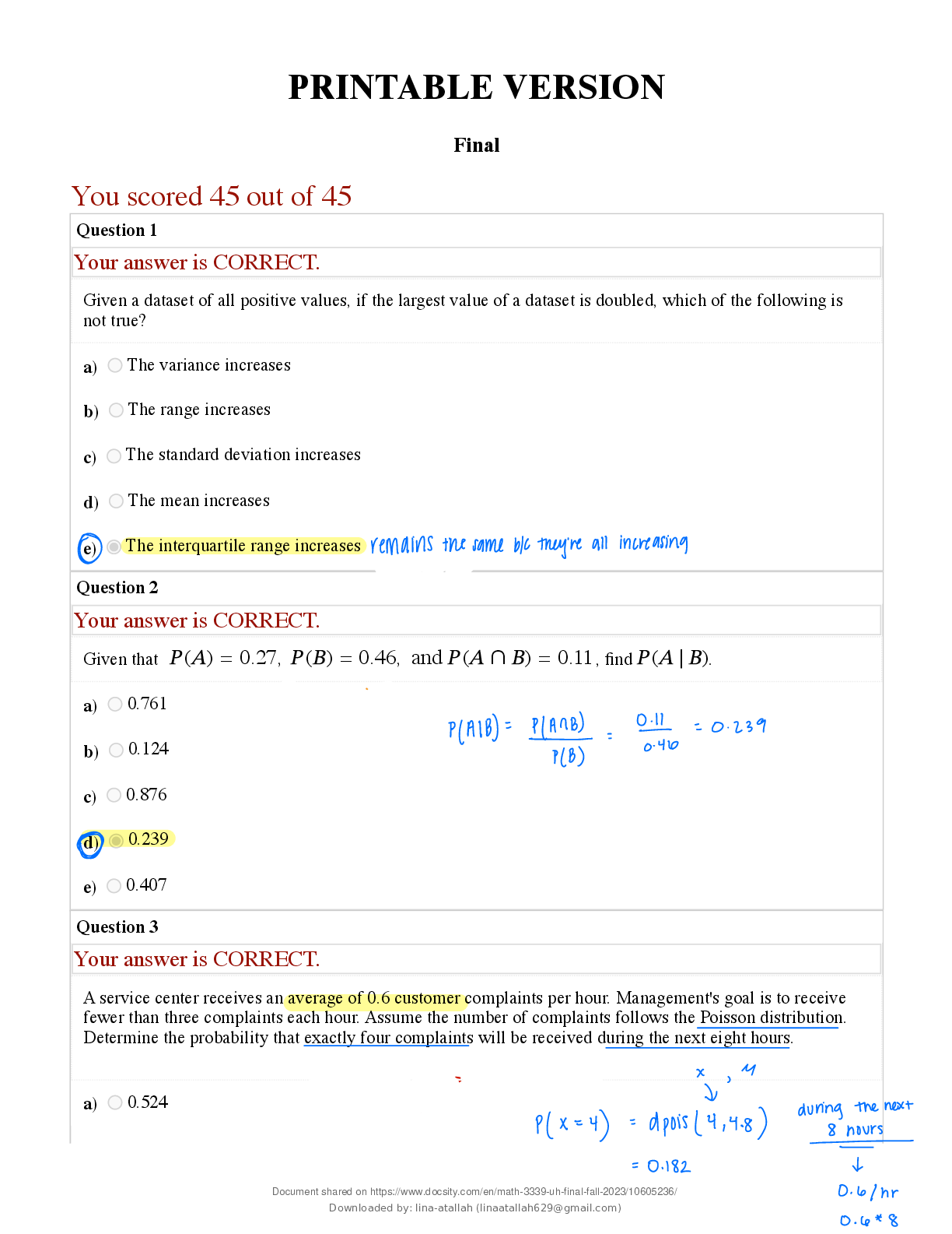 Recommended document preview for MATH 3339 Statistics for the Sciences Final Exam. SOLUTIONS