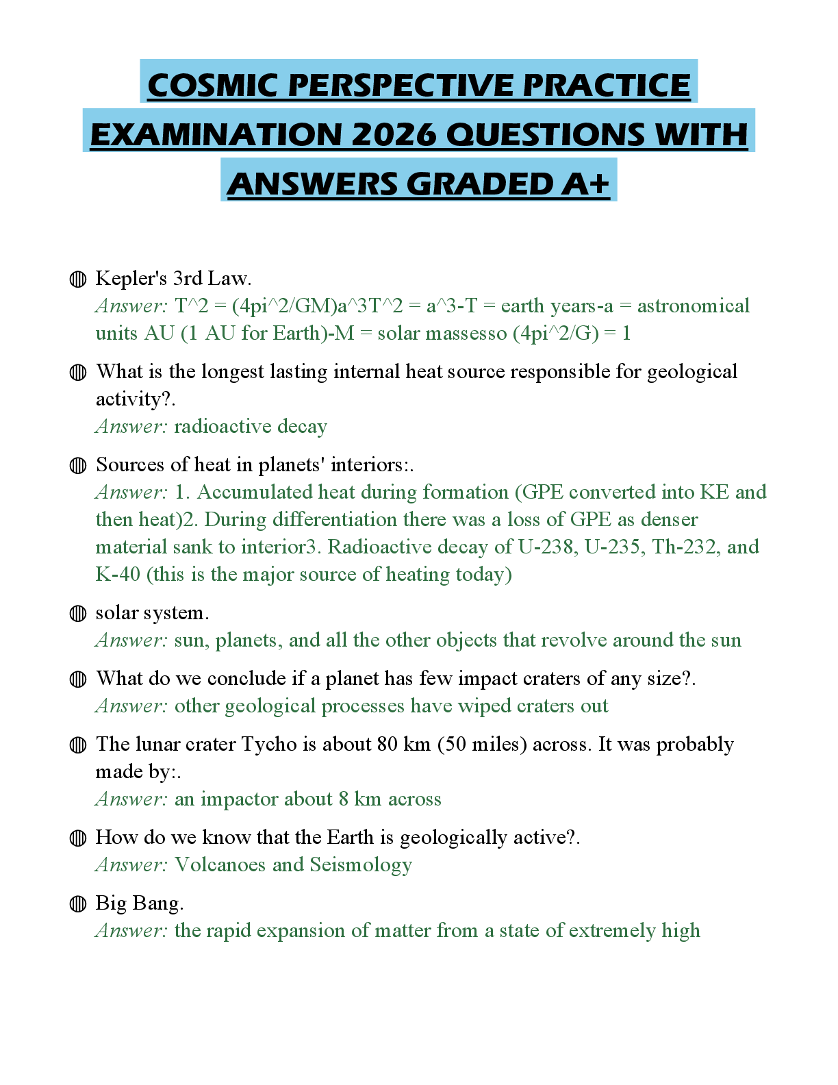 Recommended document preview for COSMIC PERSPECTIVE PRACTICE EXAMINATION 2026 QUESTIONS WITH ANSWERS GRADED A+