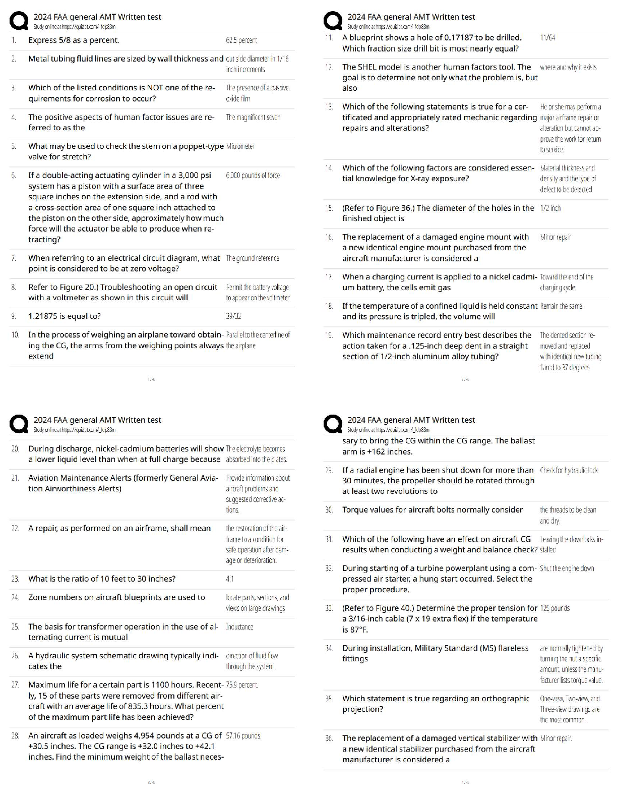 Preview of FAA AMT General Written Test 2024 / Score 100% / Latest Question Bank & Study Guide