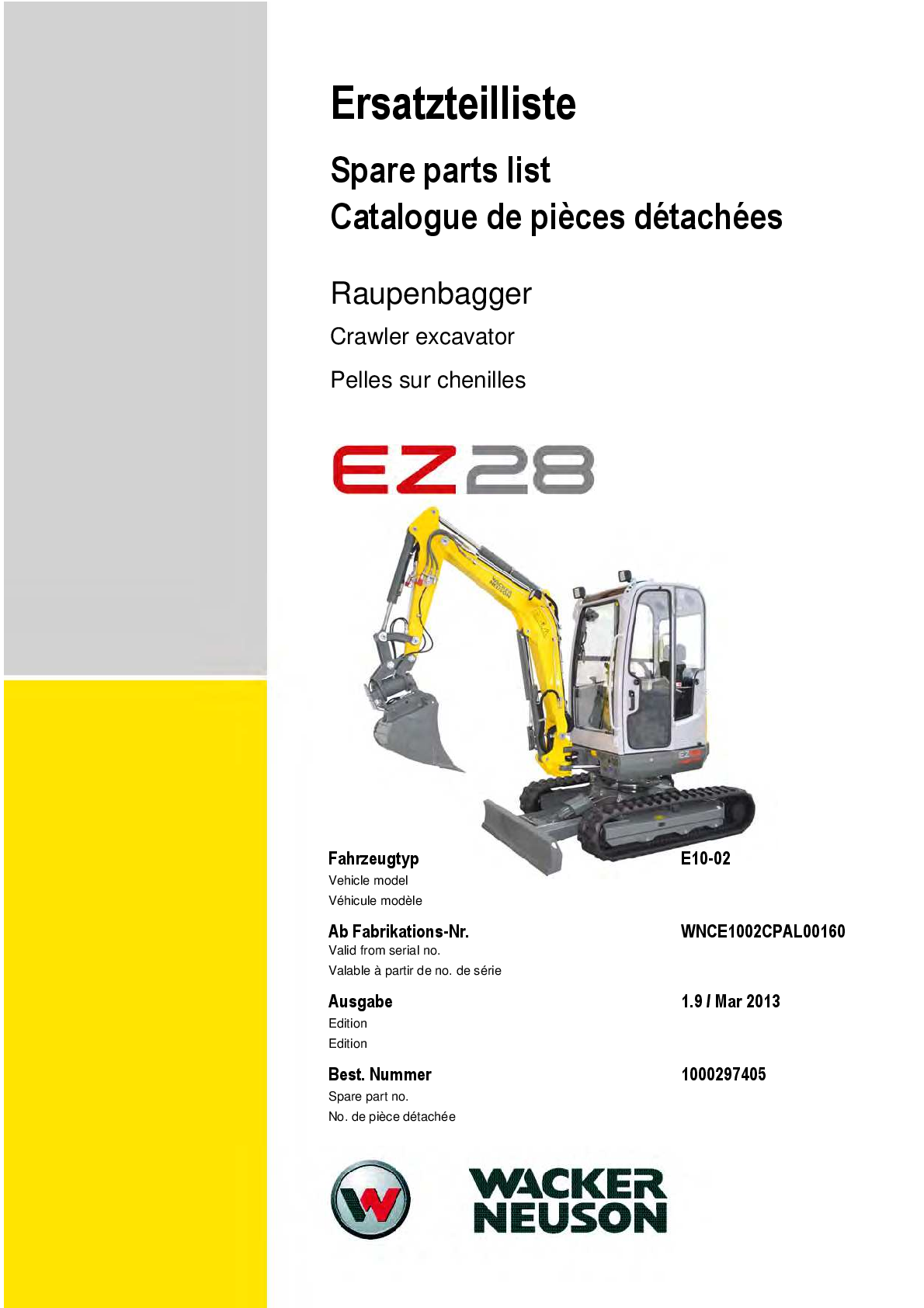 Preview of WACKER NEUSON EZ28 TRACKED EXCAVATOR PARTS MANUAL