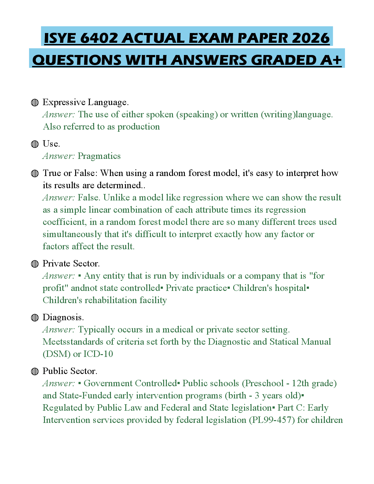 Recommended document preview for ISYE 6402 ACTUAL EXAM PAPER 2026 QUESTIONS WITH ANSWERS GRADED A+