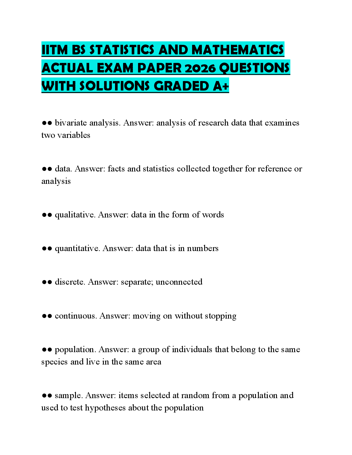 Recommended document preview for IITM BS STATISTICS AND MATHEMATICS ACTUAL EXAM PAPER 2026 QUESTIONS WITH SOLUTIONS GRADED A+