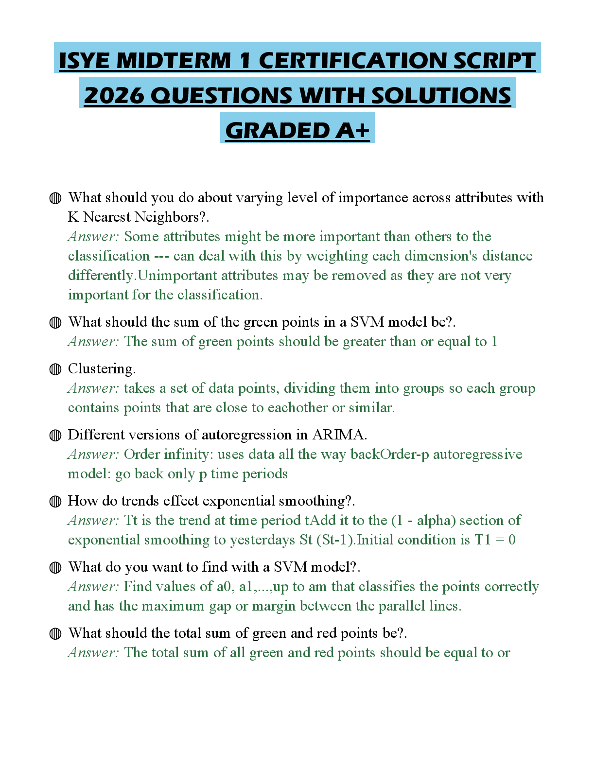 Recommended document preview for ISYE MIDTERM 1 CERTIFICATION SCRIPT 2026 QUESTIONS WITH SOLUTIONS GRADED A+
