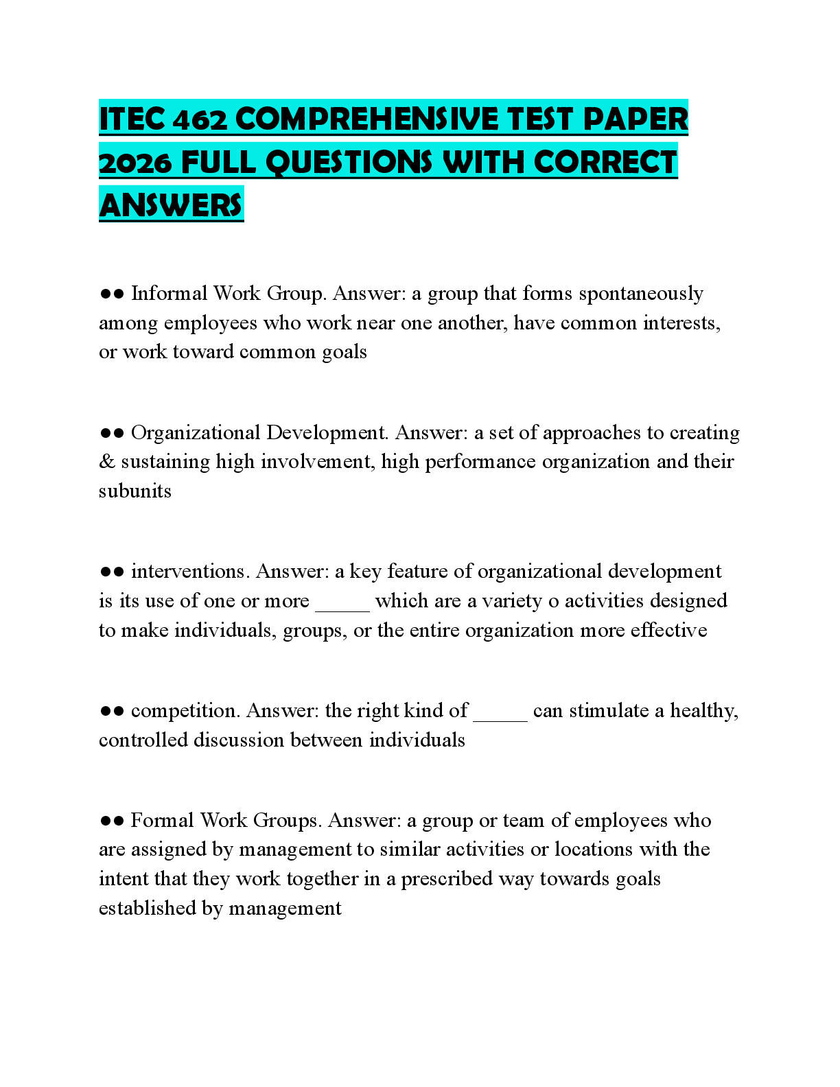 Recommended document preview for ITEC 462 EXAMPREP 2026 COMPLETE QUESTIONS AND ANSWERS GRADED A+
