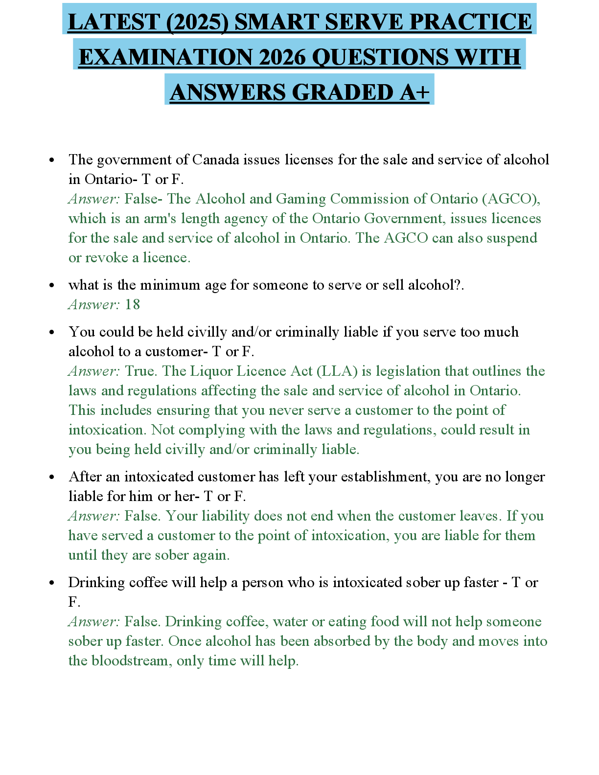 Recommended document preview for LATEST (2025) SMART SERVE CERTIFICATION SCRIPT 2026 QUESTIONS WITH SOLUTIONS GRADED A+