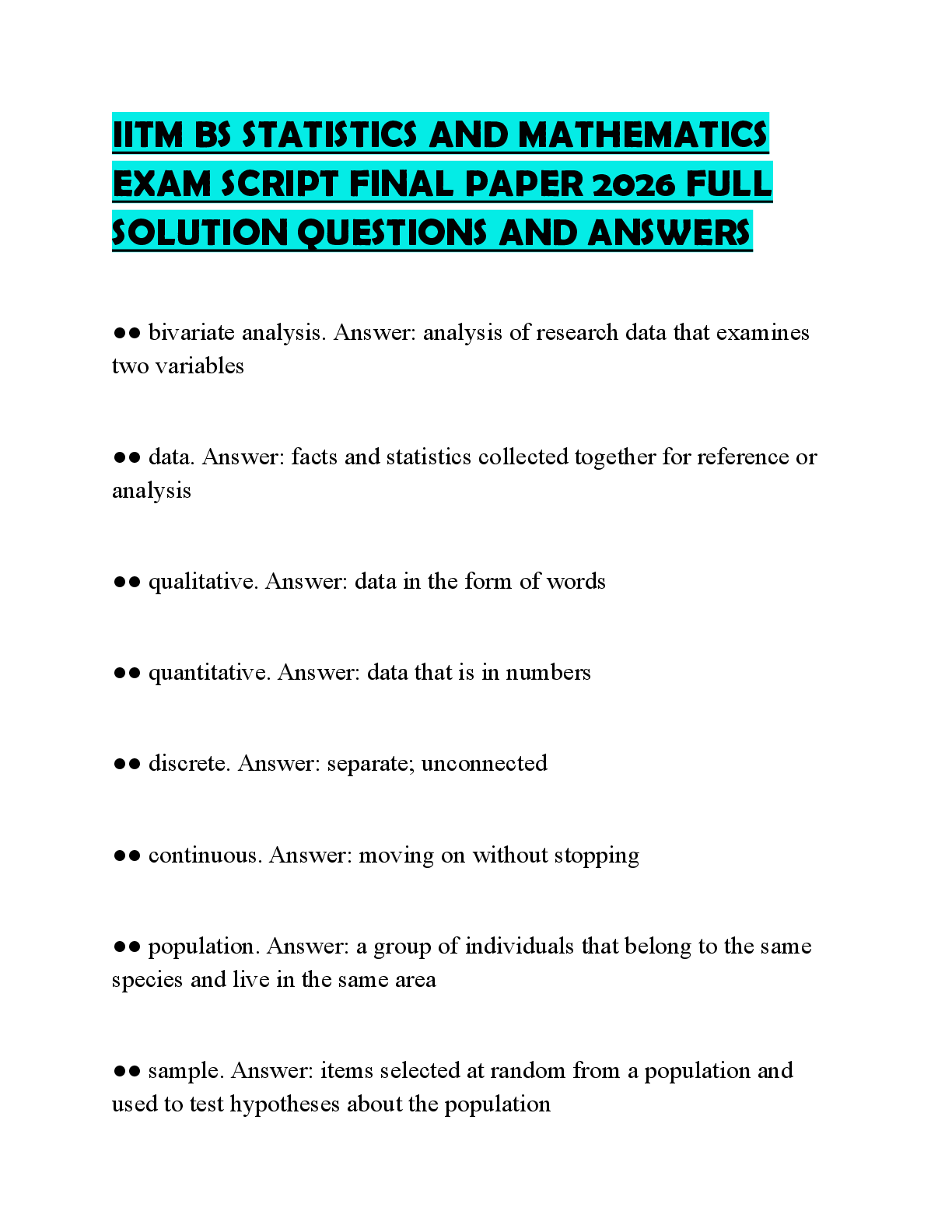 Recommended document preview for IITM BS STATISTICS AND MATHEMATICS EXAM SCRIPT FINAL PAPER 2026 FULL SOLUTION QUESTIONS AND ANSWERS