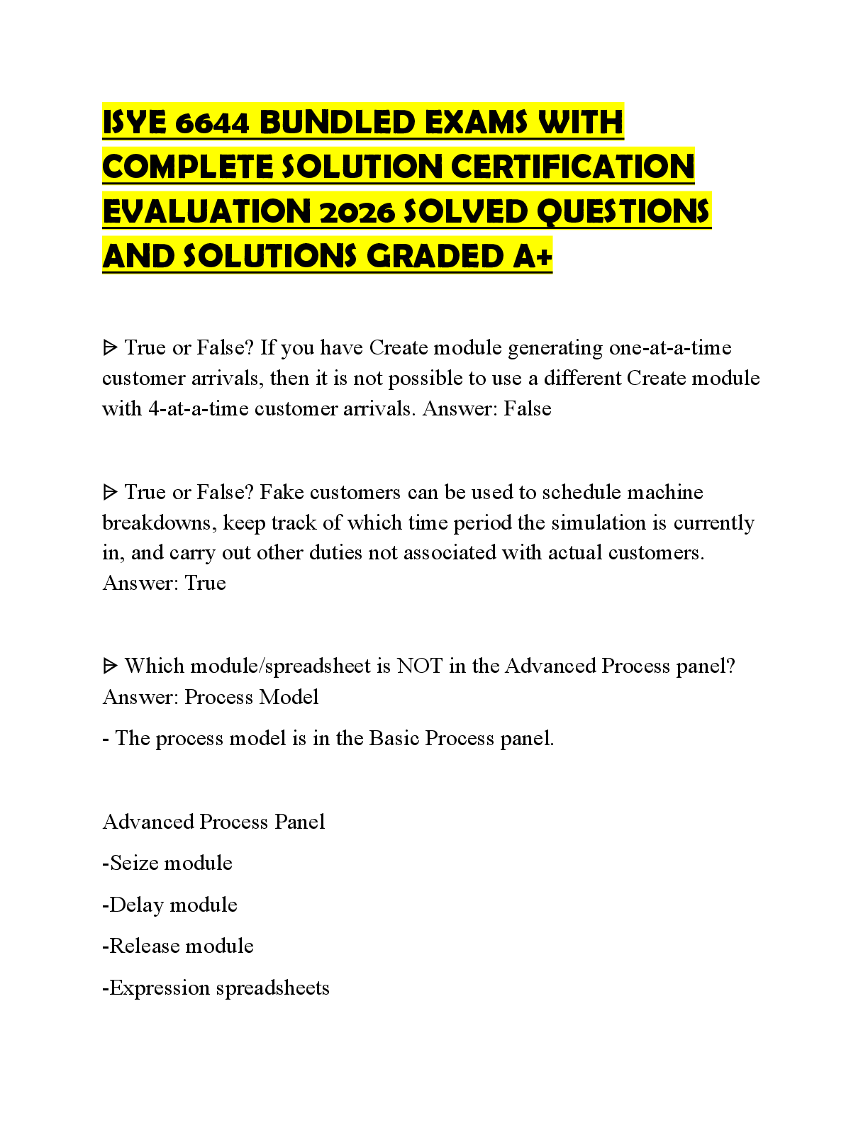 Recommended document preview for ISYE 6644 BUNDLED EXAMS WITH COMPLETE SOLUTION TEST BANK 2026 UPDATED QUESTIONS WITH ANSWERS GRADED A+