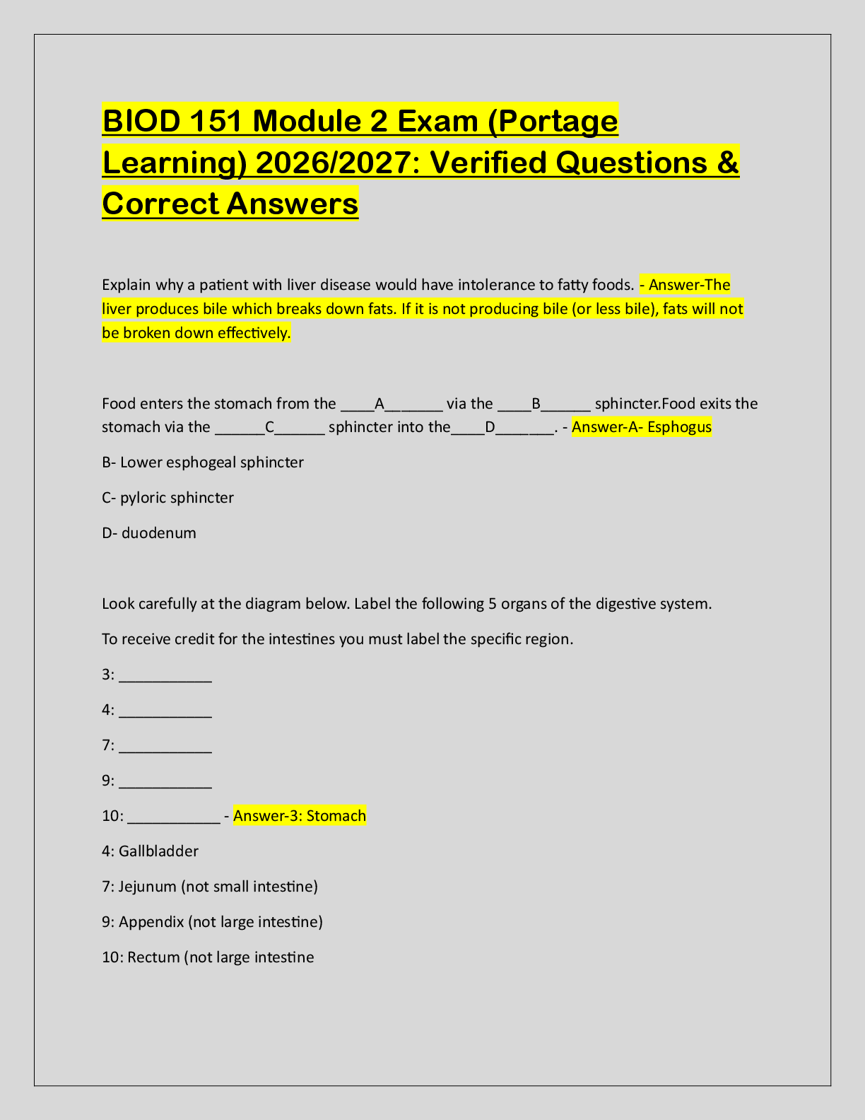 Recommended document preview for BIOD 151 Module 2 Exam (Portage  Learning) 2026/2027: Verified Questions &  Correct Answers