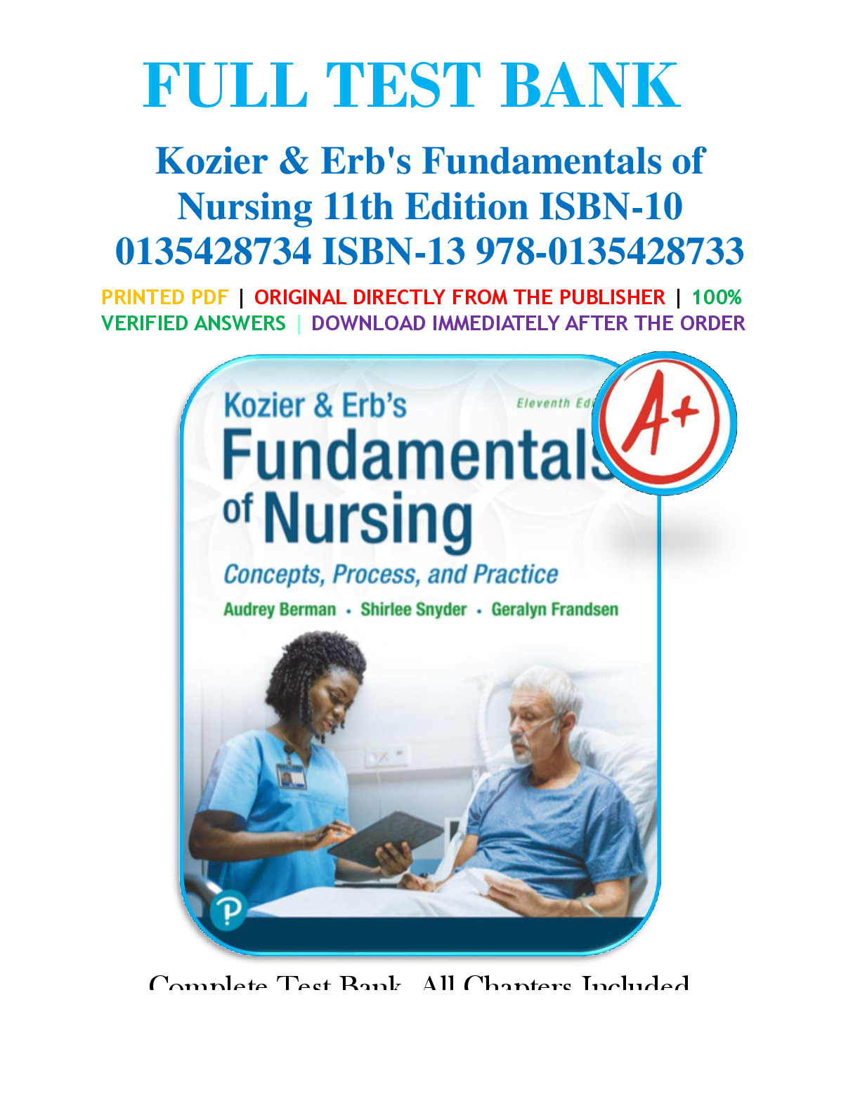 Recommended document preview for Test Bank for Kozier & Erbs Fundamentals of Nursing 11th Edition
