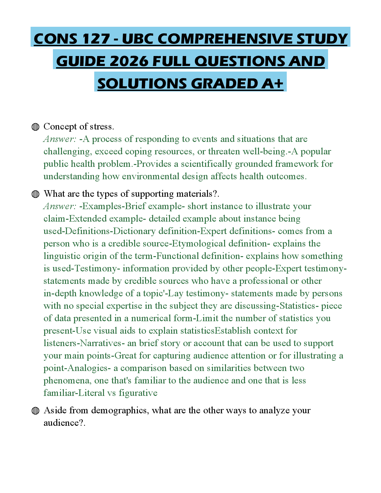 Recommended document preview for CONS 127 - UBC COMPREHENSIVE STUDY GUIDE 2026 FULL QUESTIONS AND SOLUTIONS GRADED A+