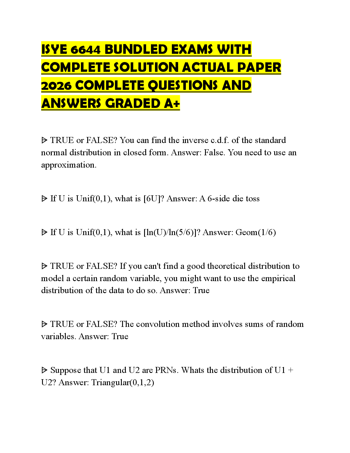 Recommended document preview for ISYE 6644 BUNDLED EXAMS WITH COMPLETE SOLUTION FINAL SCRIPT 2026 FULL SOLUTIONS AND CORRECT ANSWERS GRADED A+
