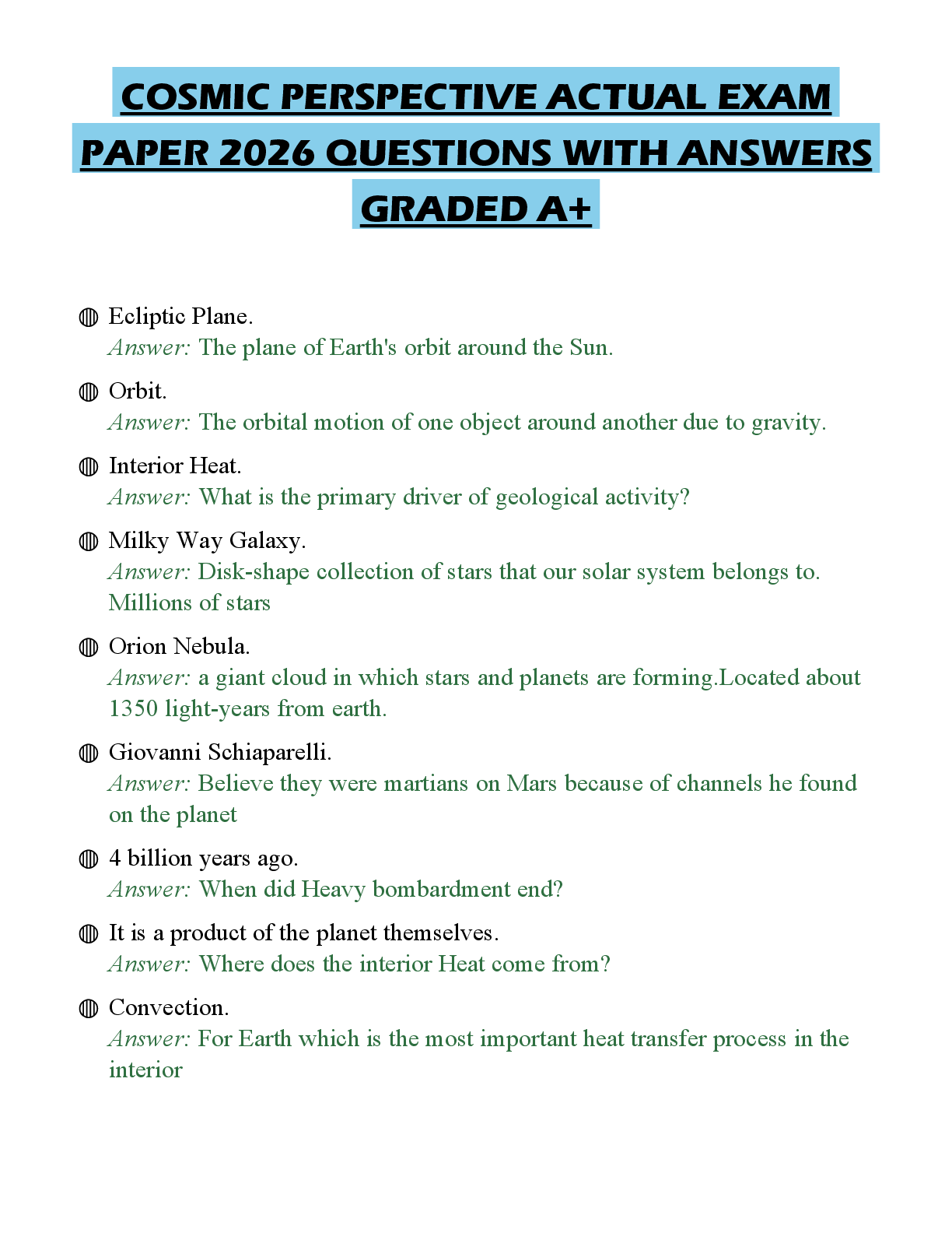 Recommended document preview for COSMIC PERSPECTIVE ACTUAL EXAM PAPER 2026 QUESTIONS WITH ANSWERS GRADED A+