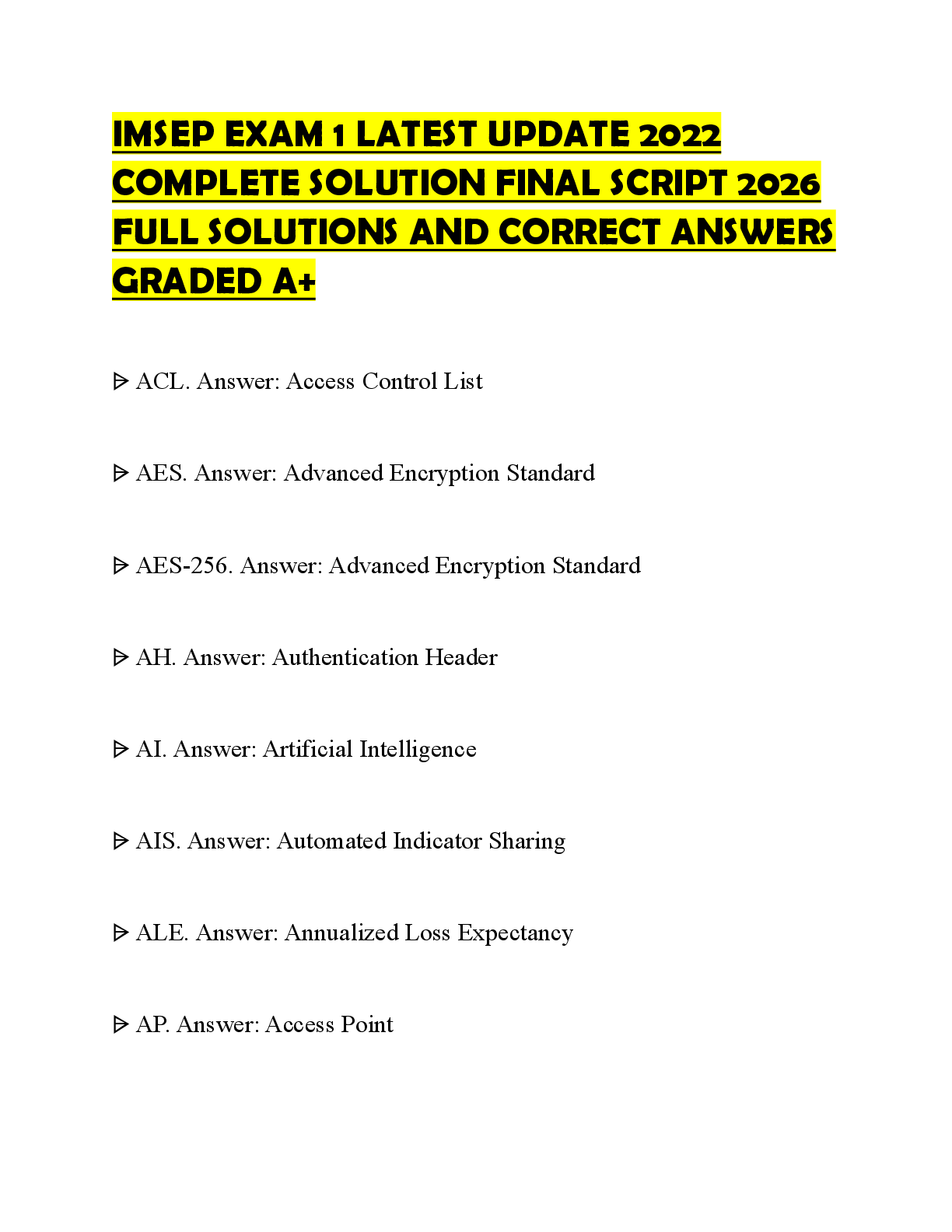 Recommended document preview for IMSEP EXAM 1 LATEST UPDATE 2022 COMPLETE SOLUTION TEST BANK 2026 UPDATED QUESTIONS WITH ANSWERS GRADED A+