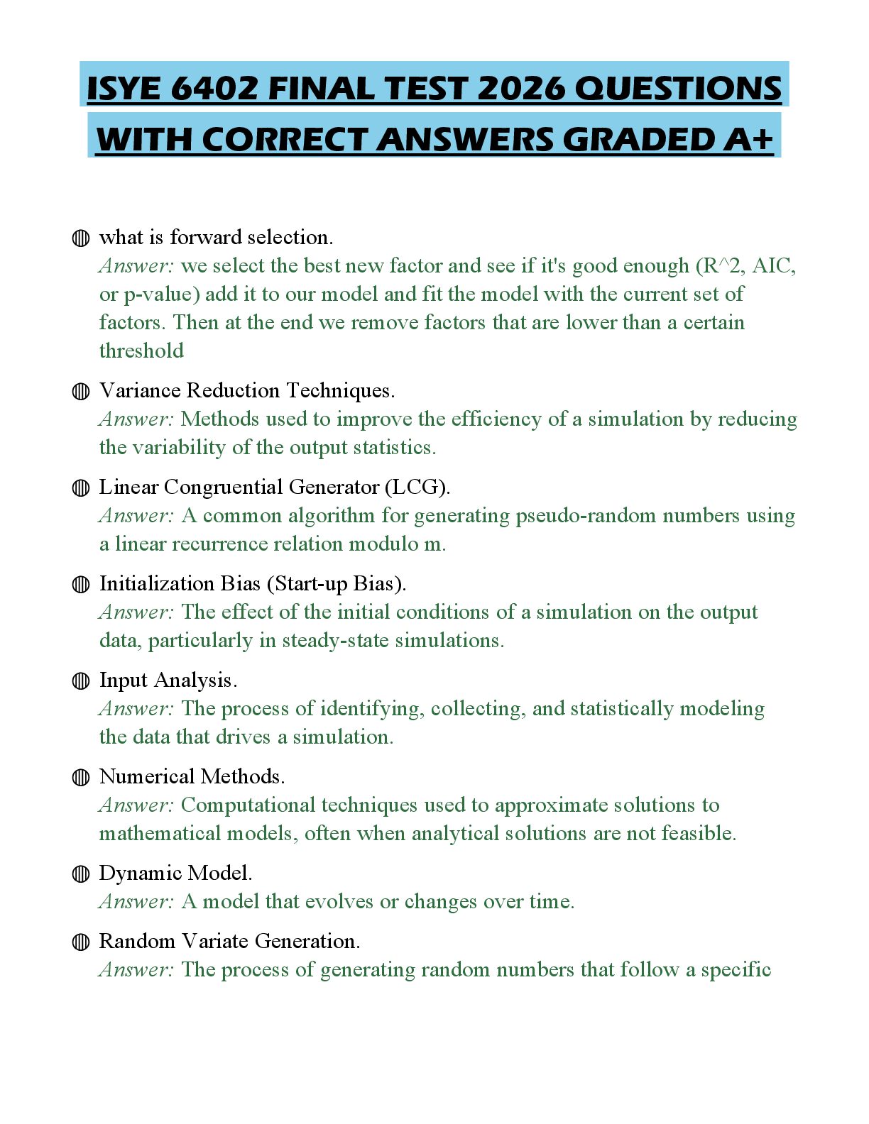 Recommended document preview for ISYE 6402 FINAL TEST 2026 QUESTIONS WITH CORRECT ANSWERS GRADED A+