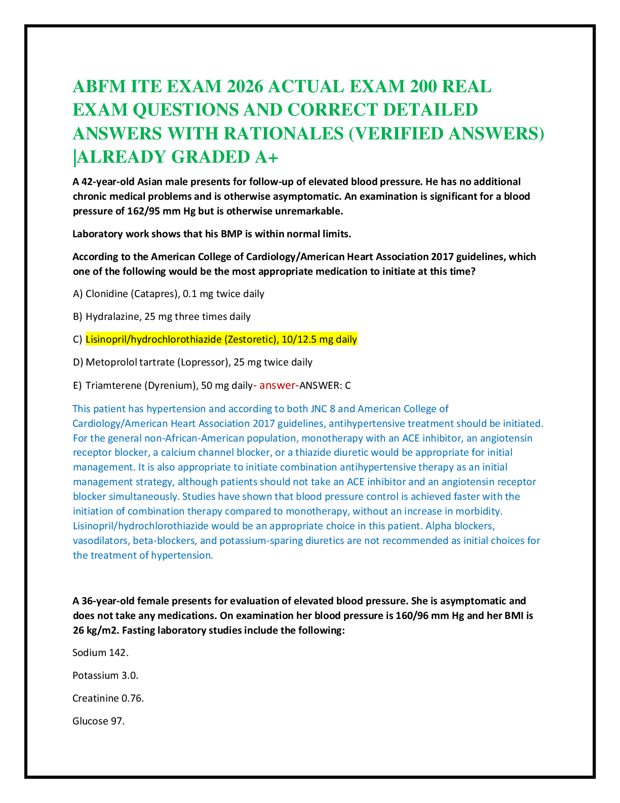 ABFM ITE EXAM 2026 ACTUAL EXAM 200 REAL   EXAM QUESTIONS AND CORRECT DETAILED   ANSWERS WITH RATIONALES (VERIFIED ANSWERS)  |ALREADY GRADED A+