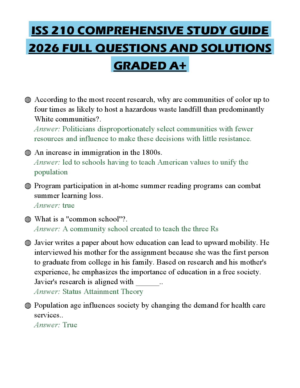 Recommended document preview for ISS 210 COMPREHENSIVE STUDY GUIDE 2026 FULL QUESTIONS AND SOLUTIONS GRADED A+