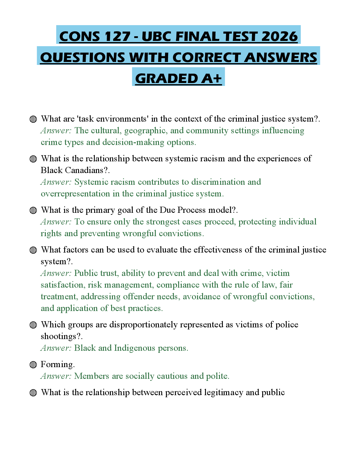 Recommended document preview for CONS 127 - UBC FINAL TEST 2026 QUESTIONS WITH CORRECT ANSWERS GRADED A+