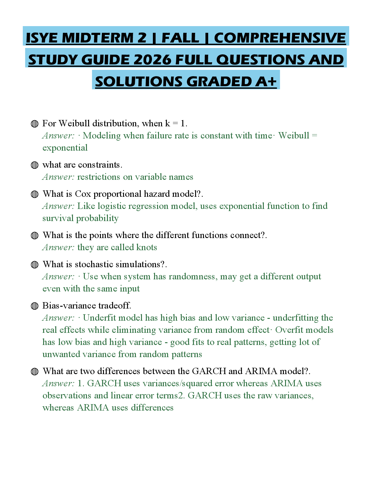 Recommended document preview for ISYE MIDTERM 2 | FALL | COMPREHENSIVE STUDY GUIDE 2026 FULL QUESTIONS AND SOLUTIONS GRADED A+