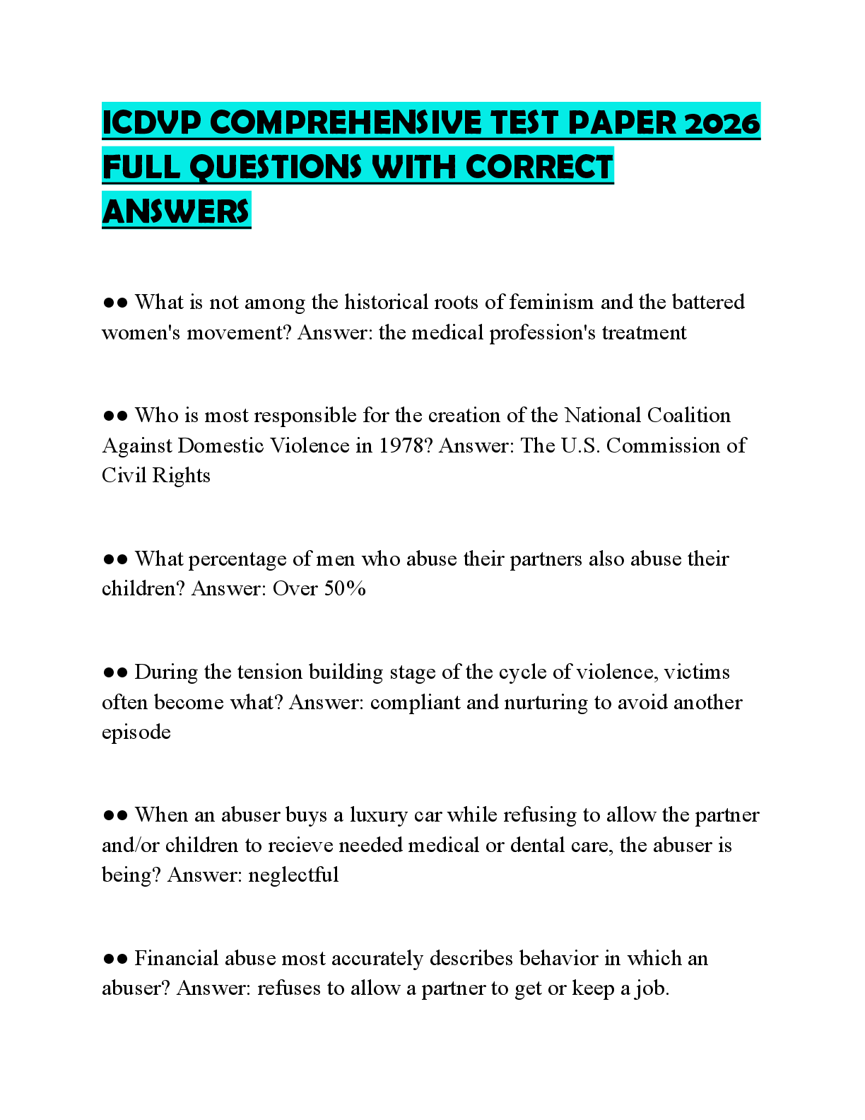 Recommended document preview for ICDVP COMPREHENSIVE TEST PAPER 2026 FULL QUESTIONS WITH CORRECT ANSWERS