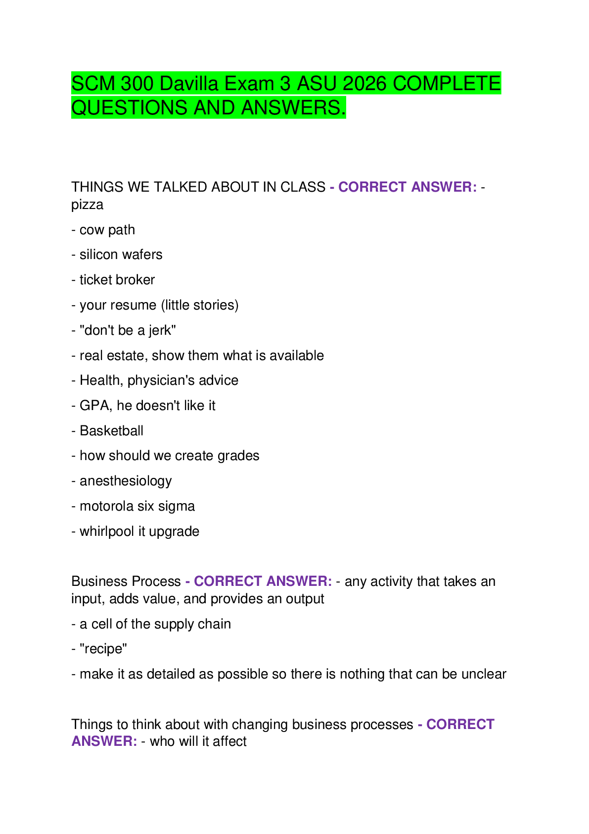 Preview of SCM 300 Davilla Exam 3 ASU 2026 COMPLETE QUESTIONS AND ANSWERS.