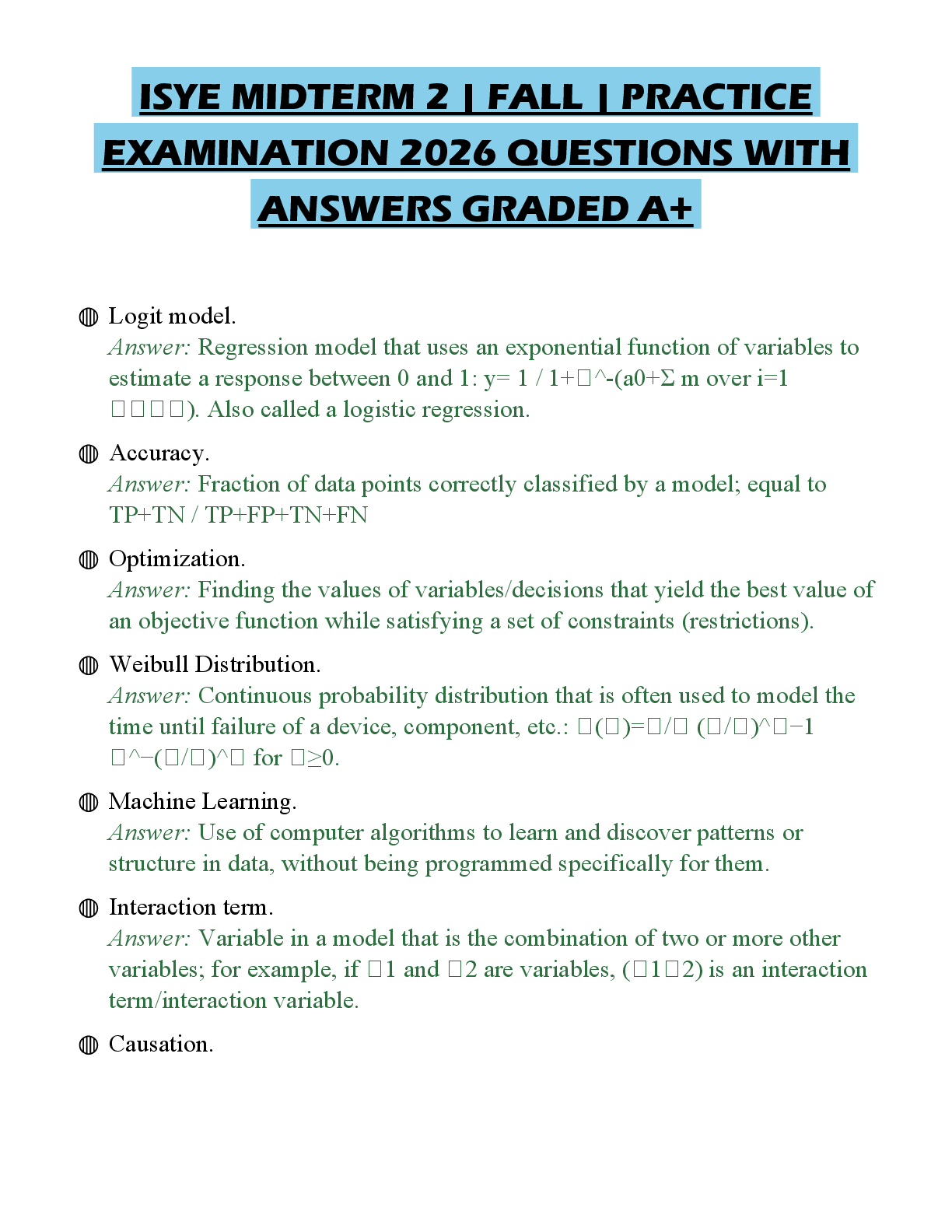 Recommended document preview for ISYE MIDTERM 2 | FALL | PRACTICE EXAMINATION 2026 QUESTIONS WITH ANSWERS GRADED A+