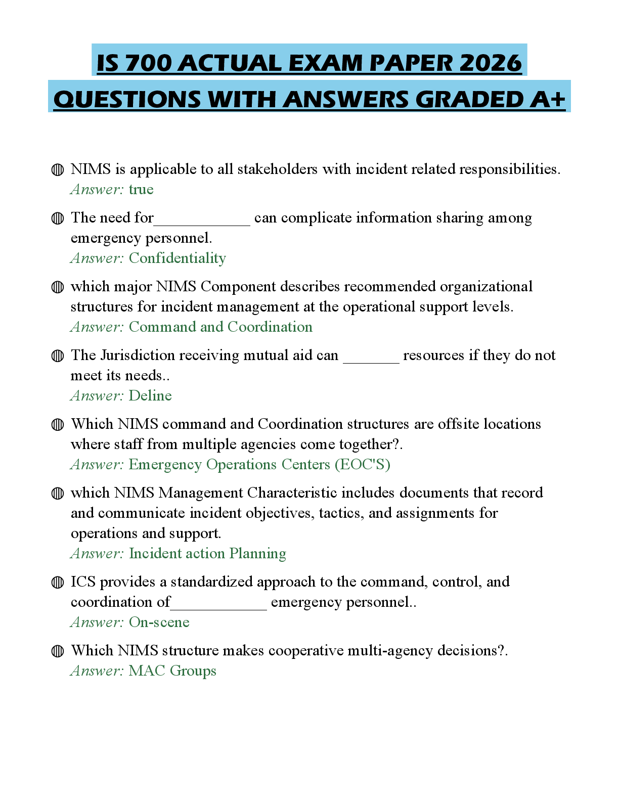 Preview of IS 700 ACTUAL EXAM PAPER 2026 QUESTIONS WITH ANSWERS GRADED A+