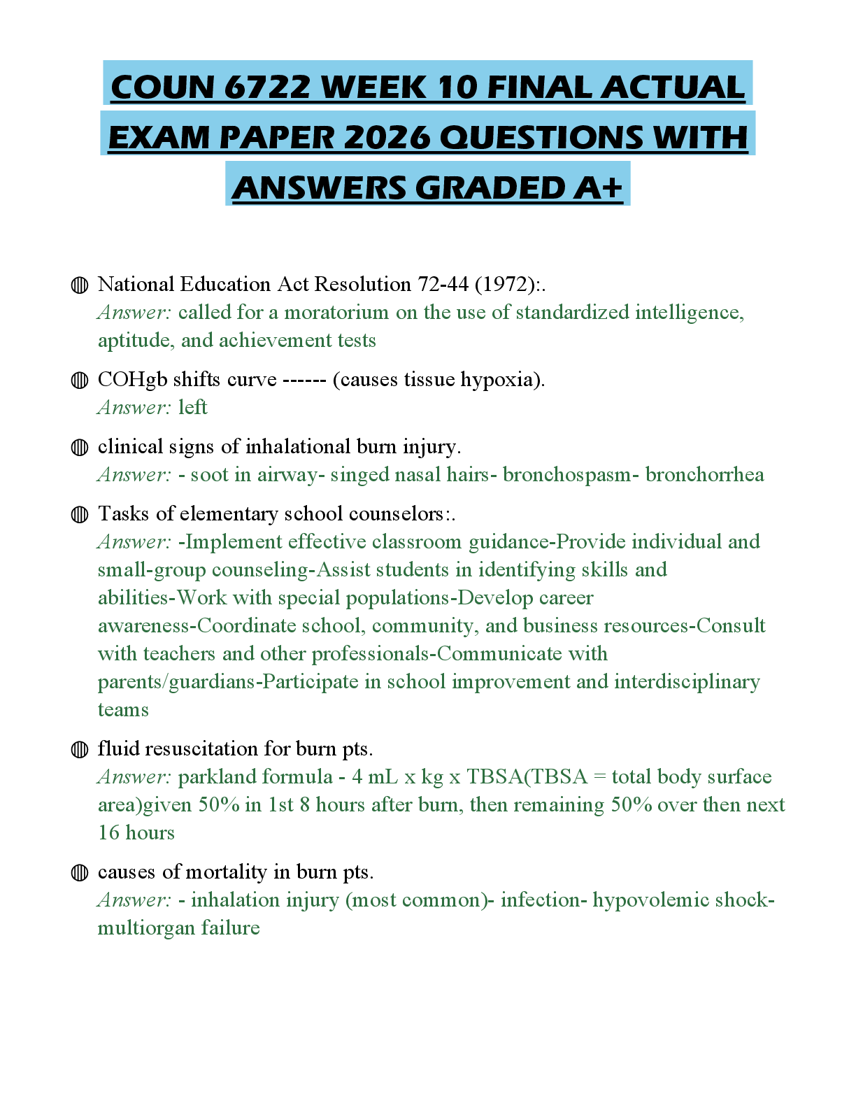 Recommended document preview for COUN 6722 WEEK 10 FINAL ACTUAL EXAM PAPER 2026 QUESTIONS WITH ANSWERS GRADED A+