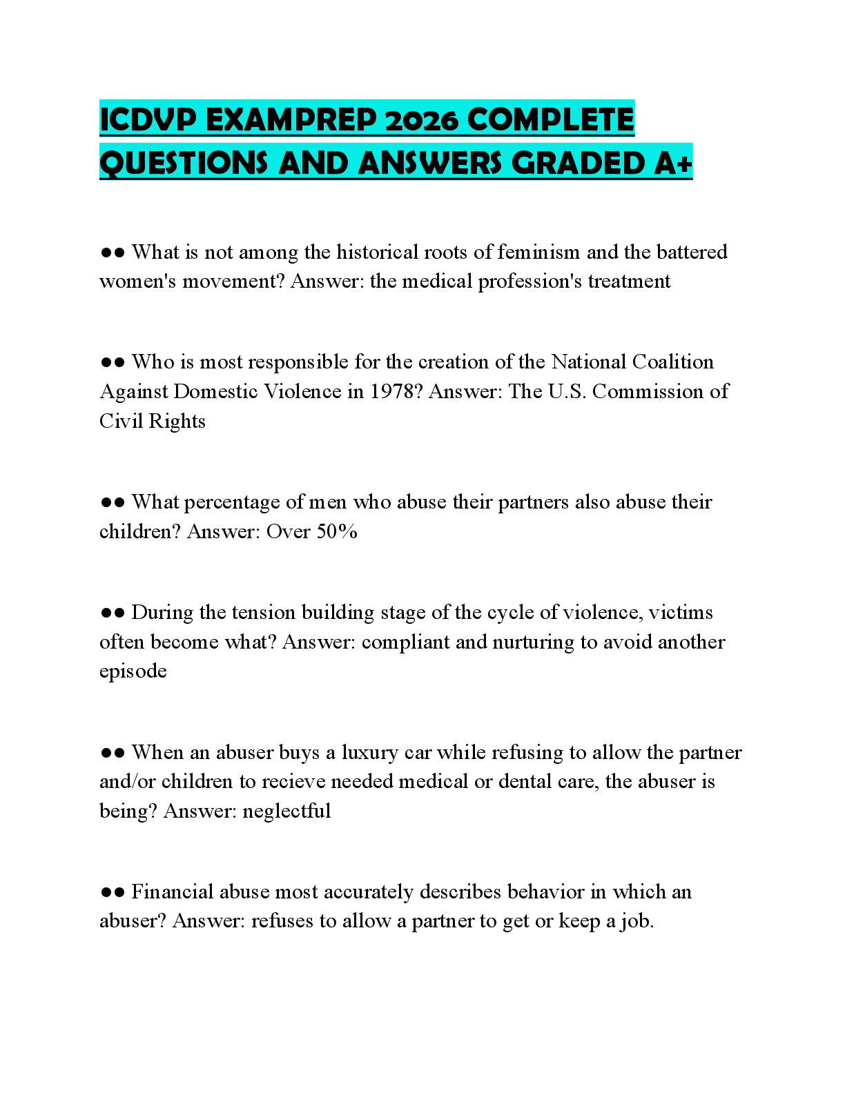 Preview of ICDVP EXAMPREP 2026 COMPLETE QUESTIONS AND ANSWERS GRADED A+