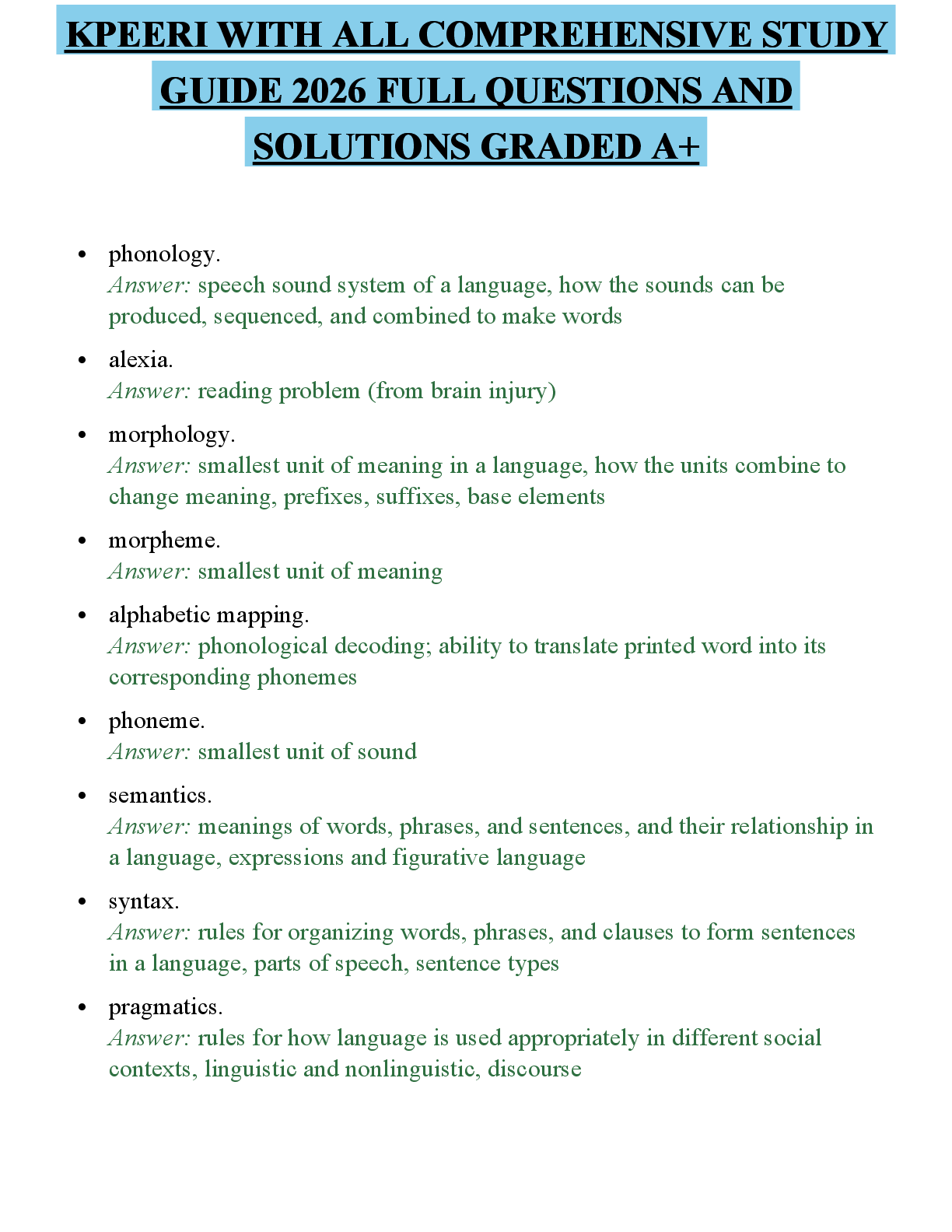 Recommended document preview for KPEERI WITH ALL PRACTICE EXAMINATION 2026 QUESTIONS WITH ANSWERS GRADED A+