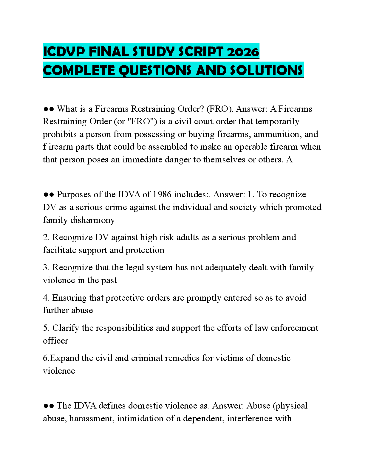 Recommended document preview for ICDVP FINAL STUDY SCRIPT 2026 COMPLETE QUESTIONS AND SOLUTIONS