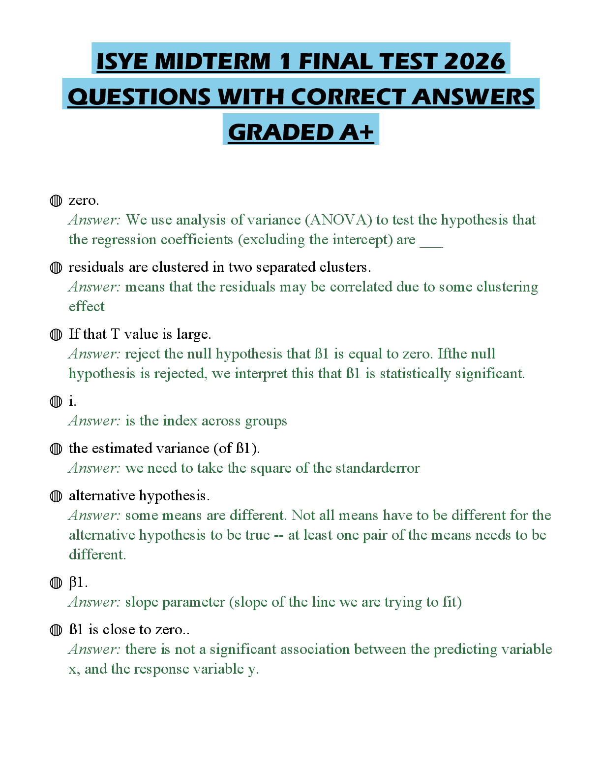 Recommended document preview for ISYE MIDTERM 1 FINAL TEST 2026 QUESTIONS WITH CORRECT ANSWERS GRADED A+