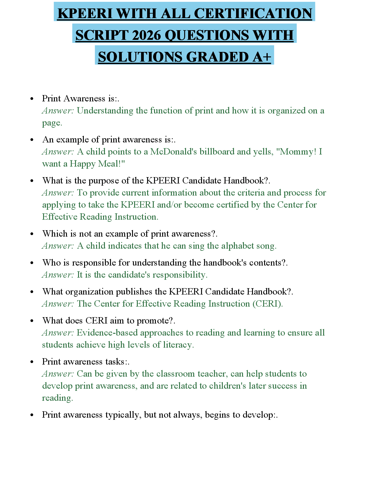 Preview of KPEERI WITH ALL FINAL TEST 2026 QUESTIONS WITH CORRECT ANSWERS GRADED A+
