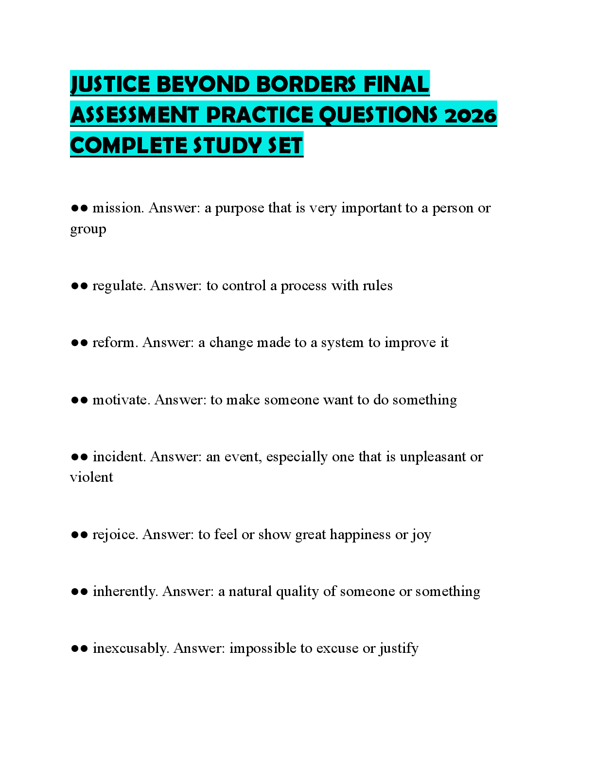 Recommended document preview for JUSTICE BEYOND BORDERS STUDY GUIDE AND PRACTICE TEST 2026 COMPREHENSIVE QUESTIONS AND ANSWERS