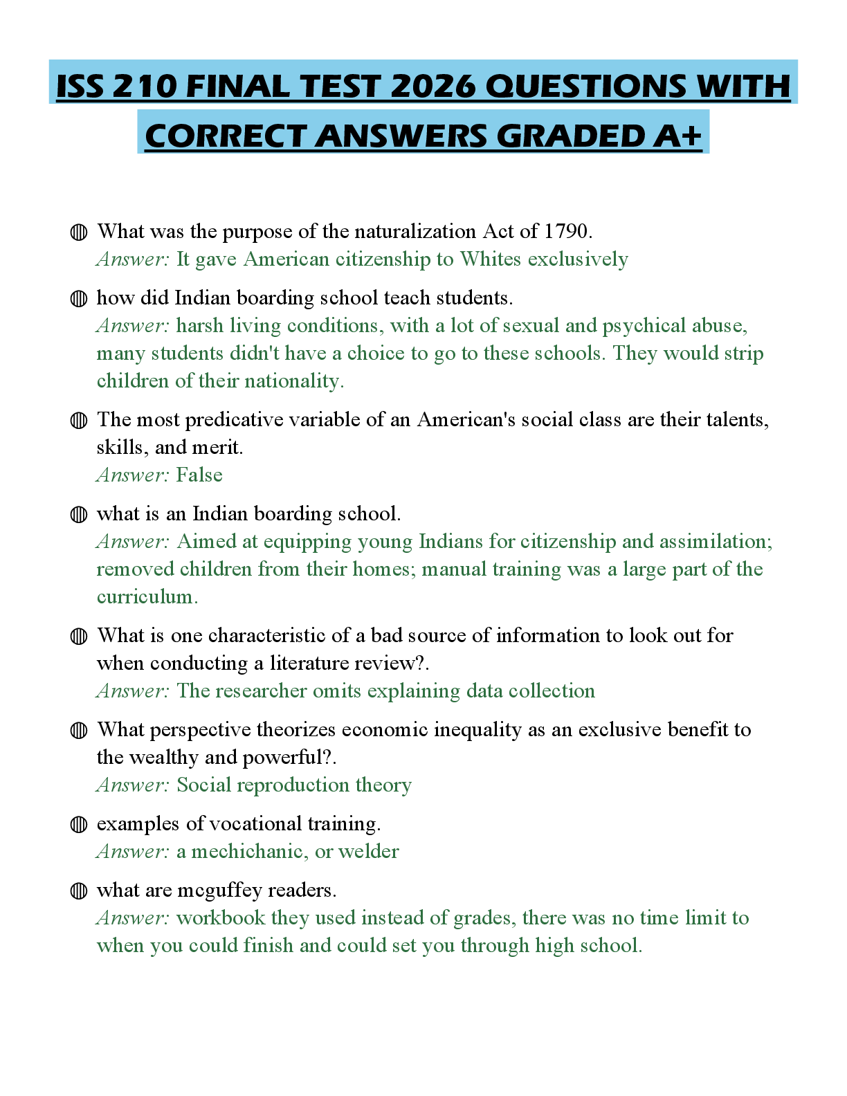 Preview of ISS 210 FINAL TEST 2026 QUESTIONS WITH CORRECT ANSWERS GRADED A+