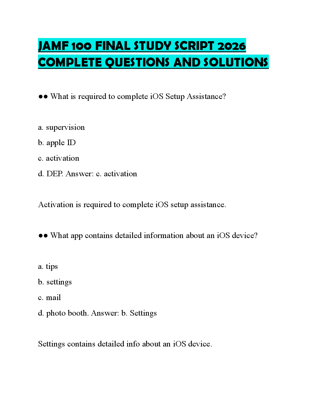 Recommended document preview for JAMF 100 ACTUAL PAPER 2026 QUESTIONS WITH ANSWERS GRADED A+