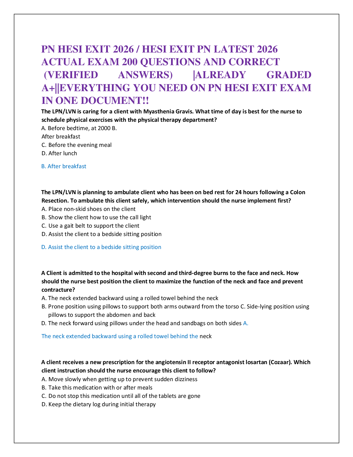 Recommended document preview for PN HESI EXIT 2026 / HESI EXIT PN LATEST 2026   ACTUAL EXAM 200 QUESTIONS AND CORRECT   (VERIFIED  ANSWERS)  |ALREADY  GRADED  A+||EVERYTHING YOU NEED ON PN HESI EXIT EXAM  IN ONE DOCUMENT!!