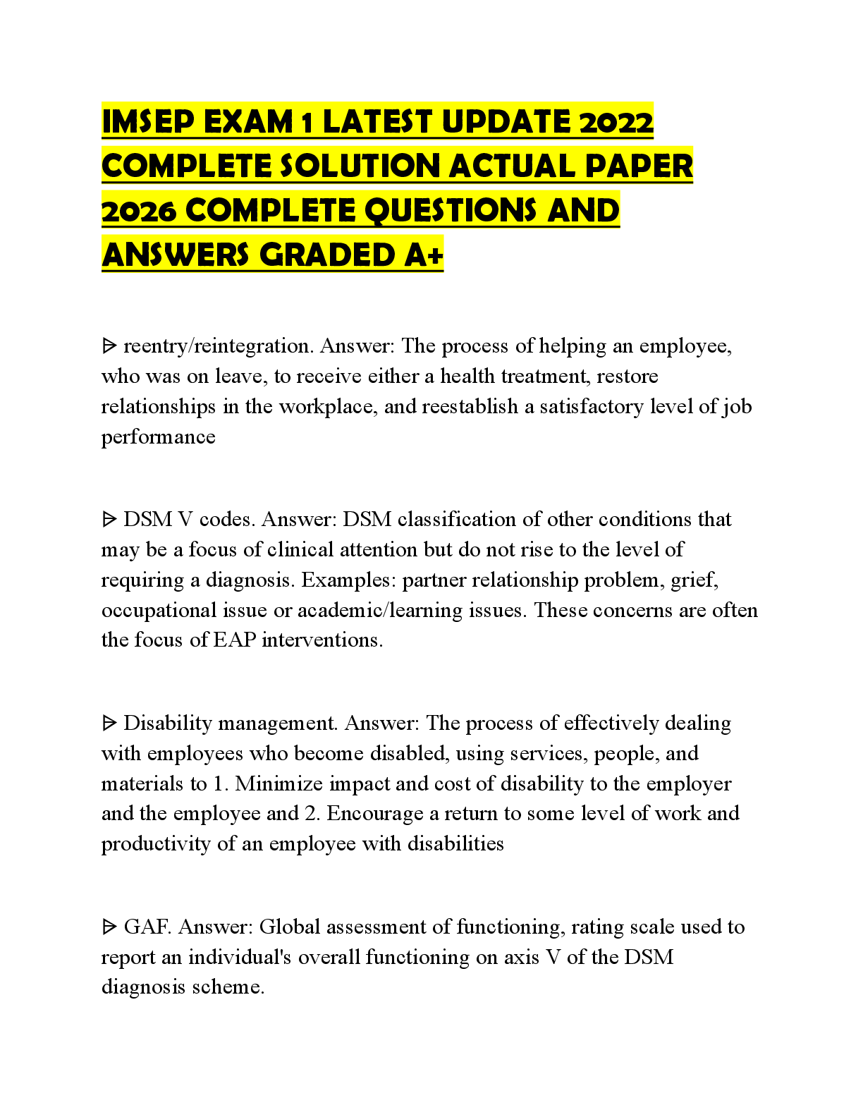 Recommended document preview for IMSEP EXAM 1 LATEST UPDATE 2022 COMPLETE SOLUTION CERTIFICATION EVALUATION 2026 SOLVED QUESTIONS AND SOLUTIONS GRADED A+
