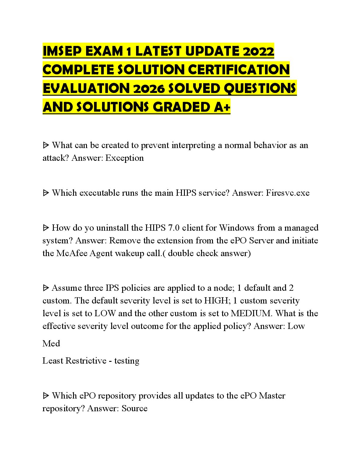 Recommended document preview for IMSEP EXAM 1 LATEST UPDATE 2022 COMPLETE SOLUTION EXAMINATION TEST 2026 QUESTIONS WITH SOLUTIONS GRADED A+