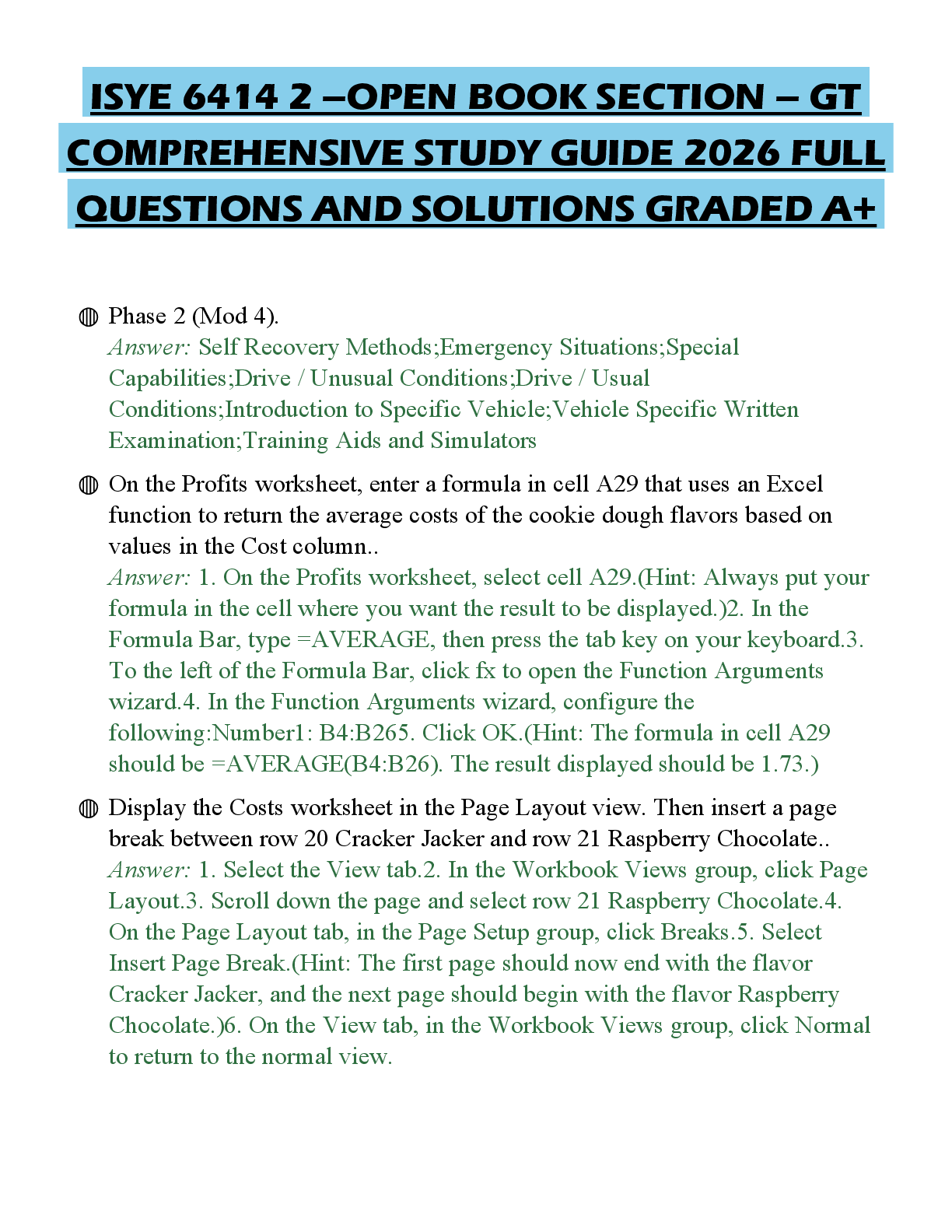 Recommended document preview for ISYE 6414 2 –OPEN BOOK SECTION – GT COMPREHENSIVE STUDY GUIDE 2026 FULL QUESTIONS AND SOLUTIONS GRADED A+