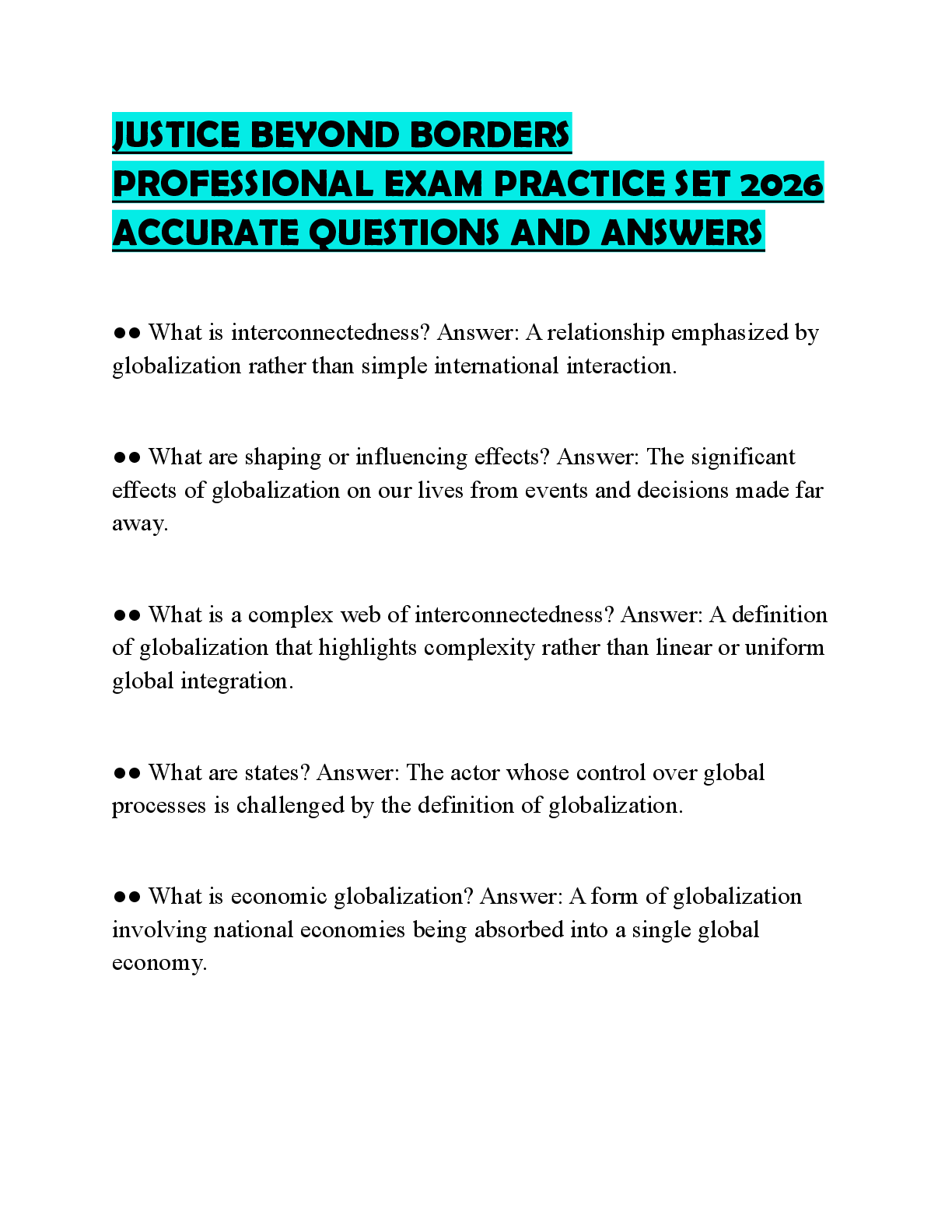 Recommended document preview for JUSTICE BEYOND BORDERS ACTUAL EXAM TEST BANK 2026 COMPLETE QUESTIONS AND VERIFIED ANSWERS