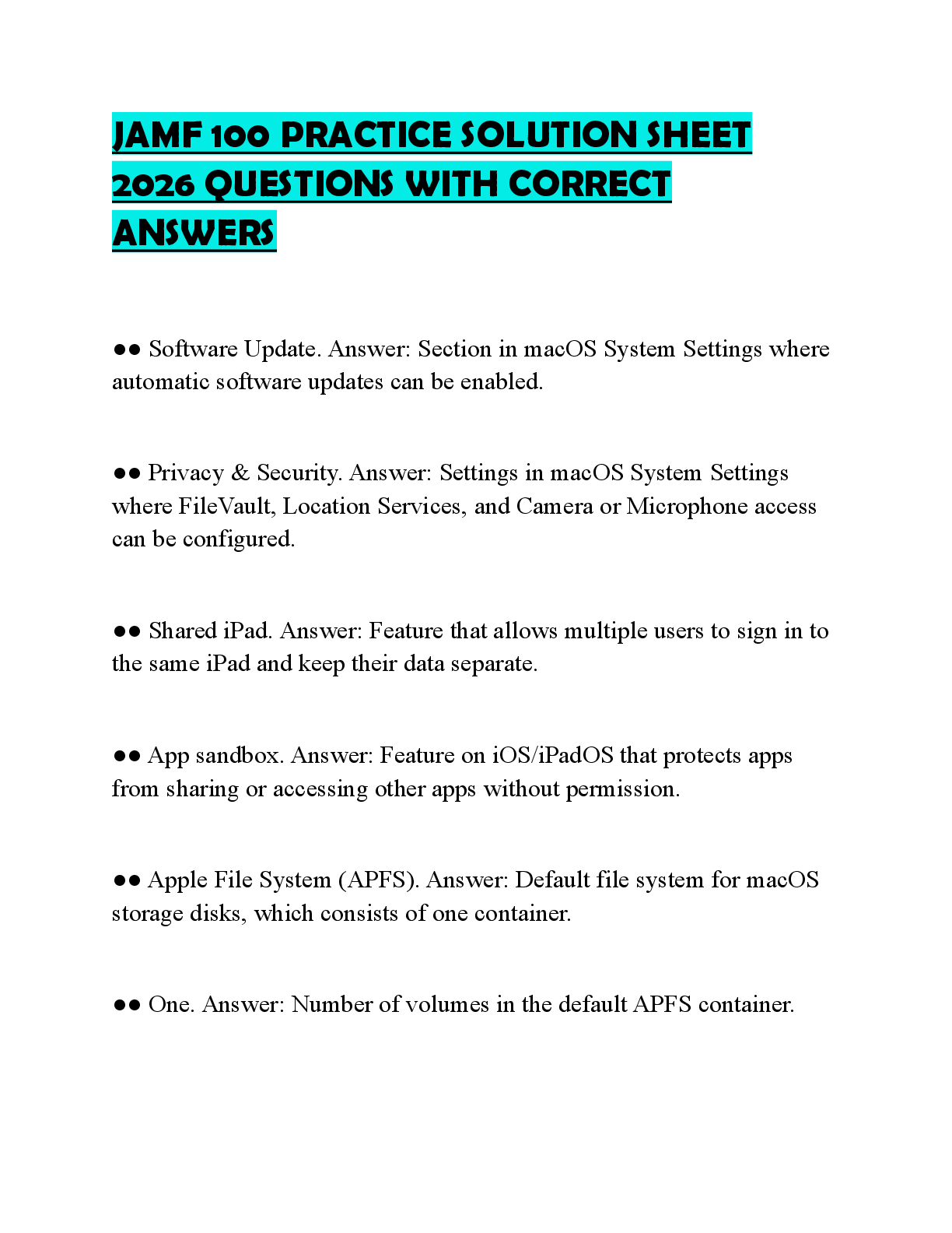 Recommended document preview for JAMF 100 EXAMINATION TEST 2026 FULL QUESTIONS WITH SOLUTIONS