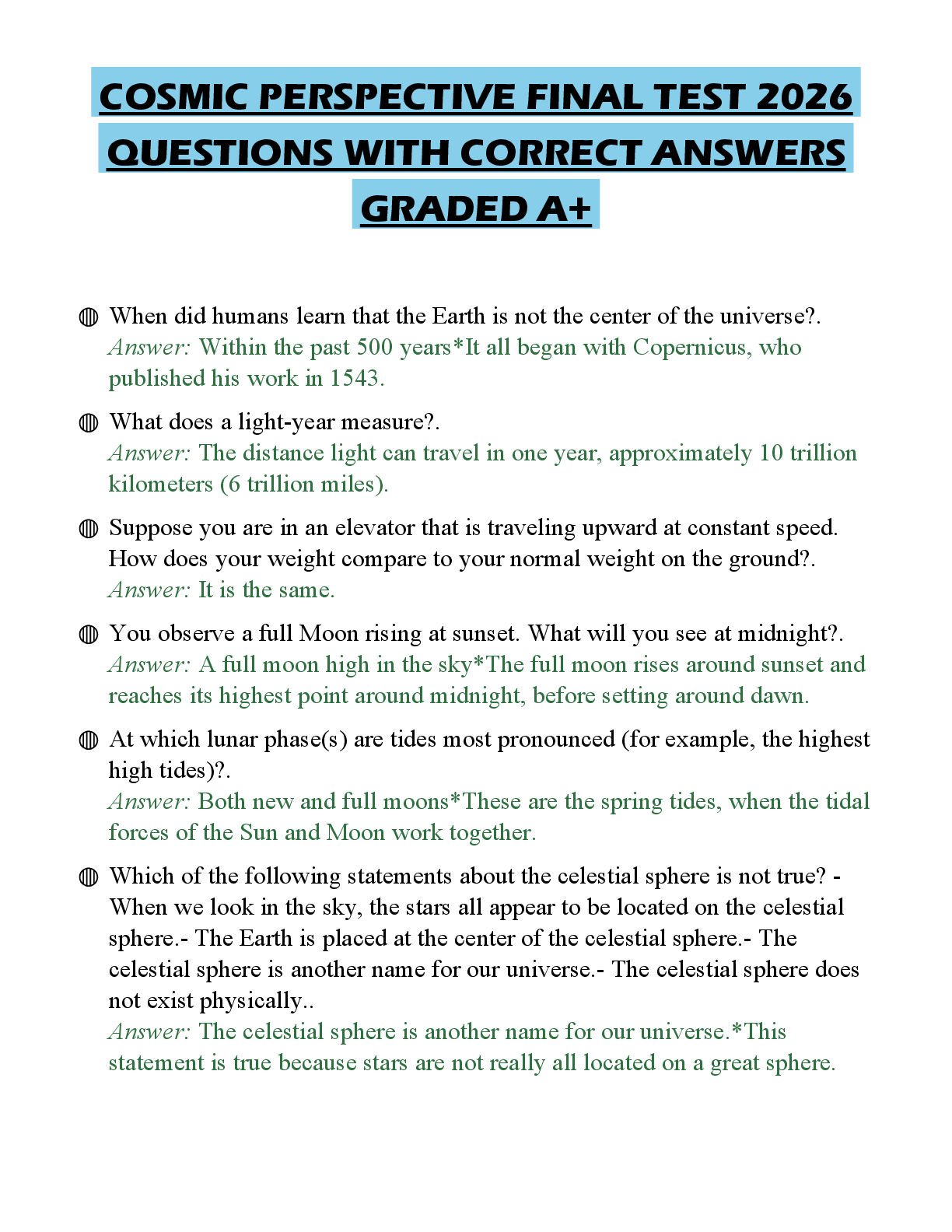 Recommended document preview for COSMIC PERSPECTIVE FINAL TEST 2026 QUESTIONS WITH CORRECT ANSWERS GRADED A+