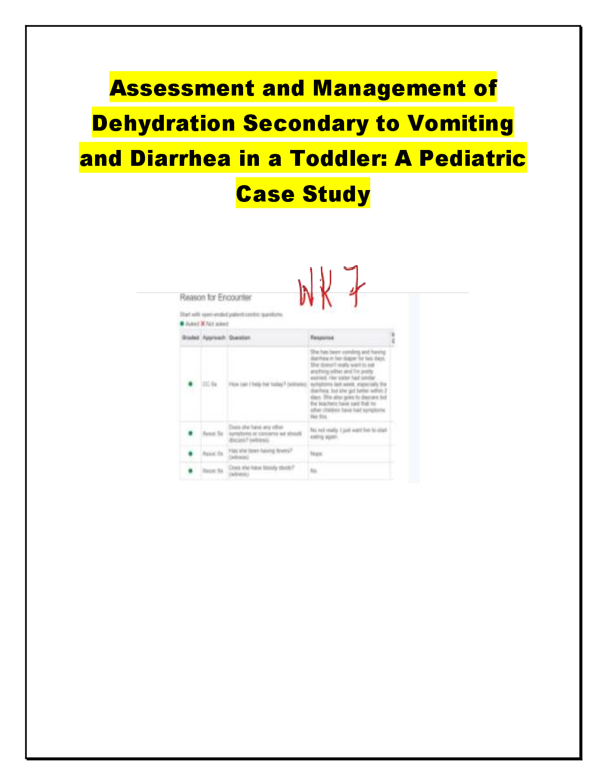 Recommended document preview for Assessment and Management of Dehydration Secondary to Vomiting and Diarrhea in a Toddler: A Pediatric Case Study