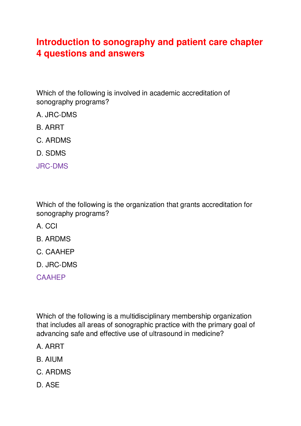 Introduction to sonography and patient care chapter 4 questions and answers