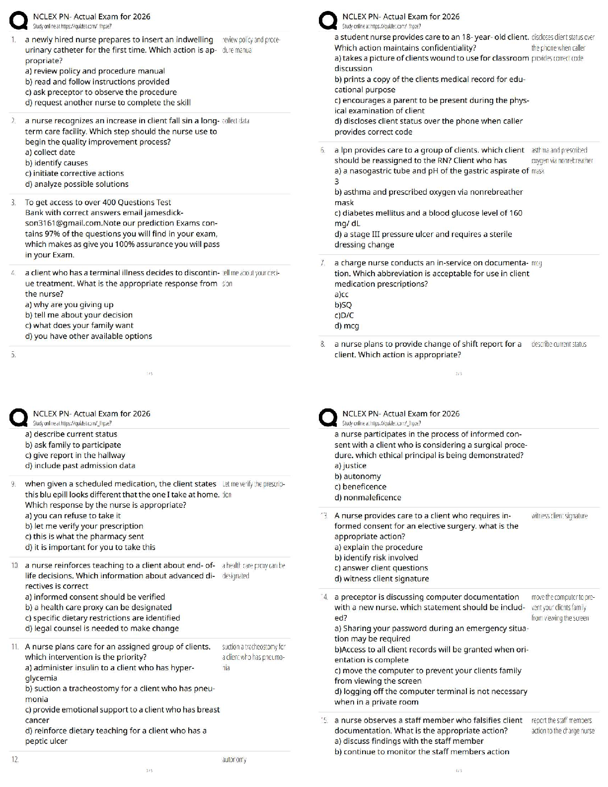Recommended document preview for NCLEX-PN Actual Exam Questions and Answers / Score 100% / Latest 2026 Update
