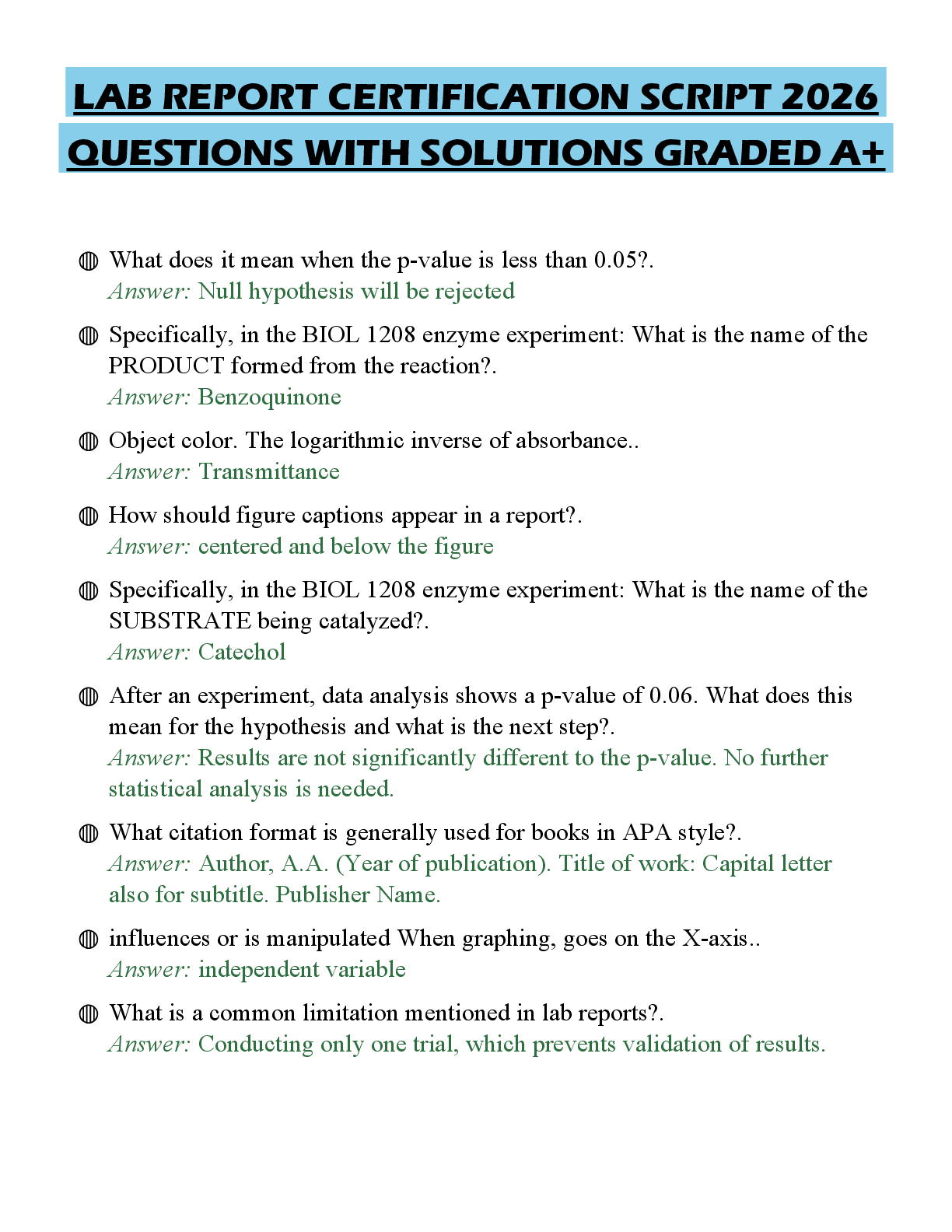 Recommended document preview for LAB REPORT COMPREHENSIVE STUDY GUIDE 2026 FULL QUESTIONS AND SOLUTIONS GRADED A+
