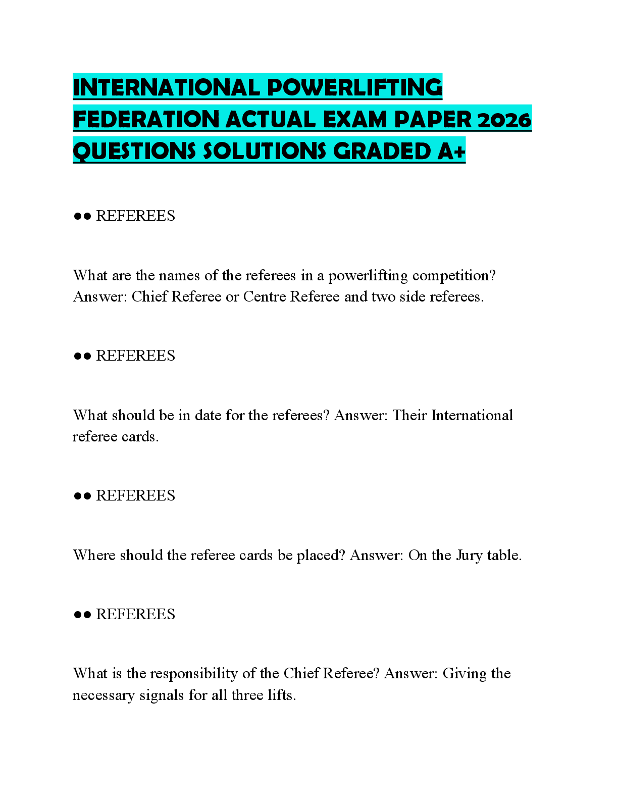 Recommended document preview for INTERNATIONAL POWERLIFTING FEDERATION ACTUAL EXAM PAPER 2026 QUESTIONS SOLUTIONS GRADED A+
